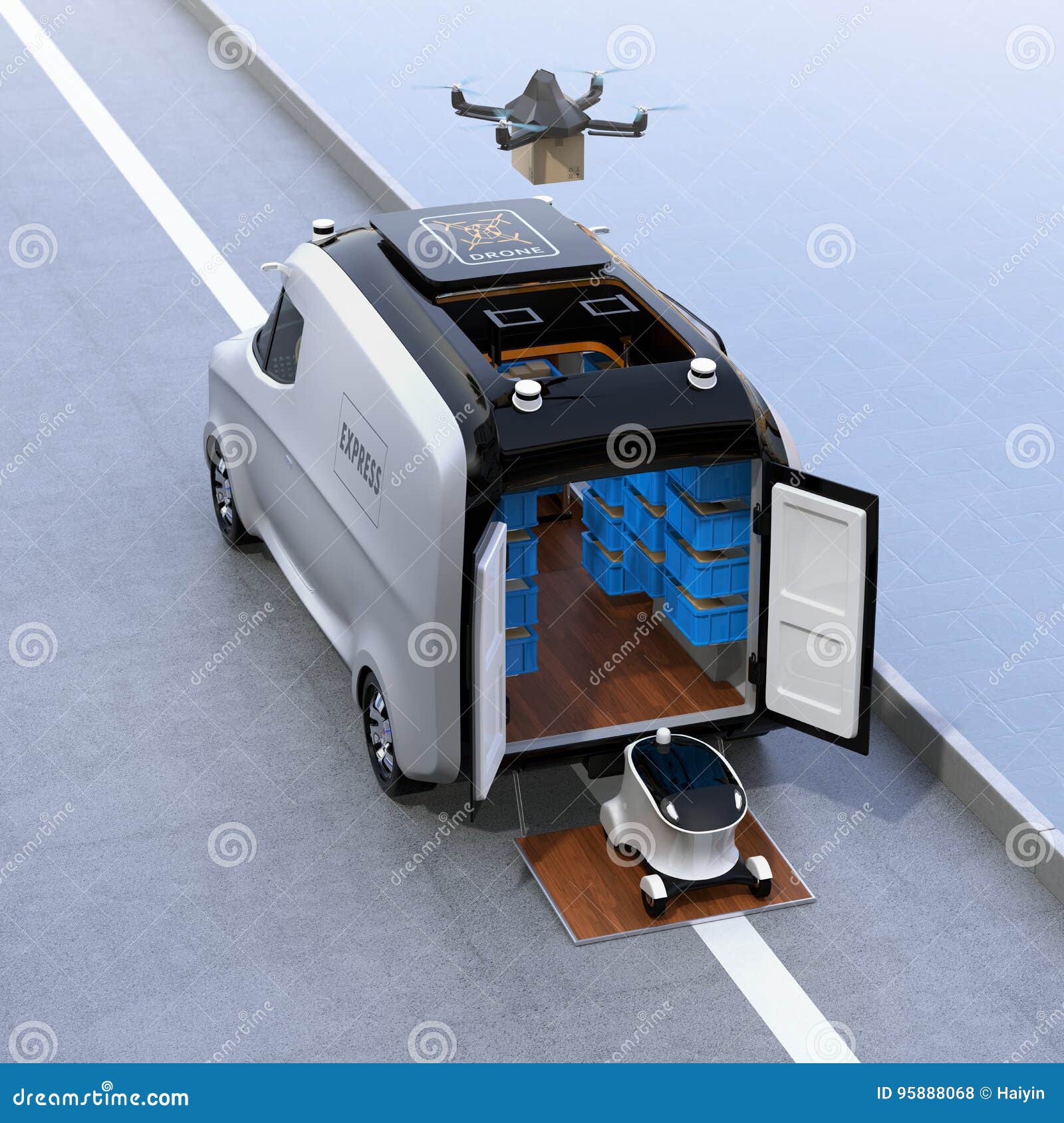 self-driving delivery robots and van
