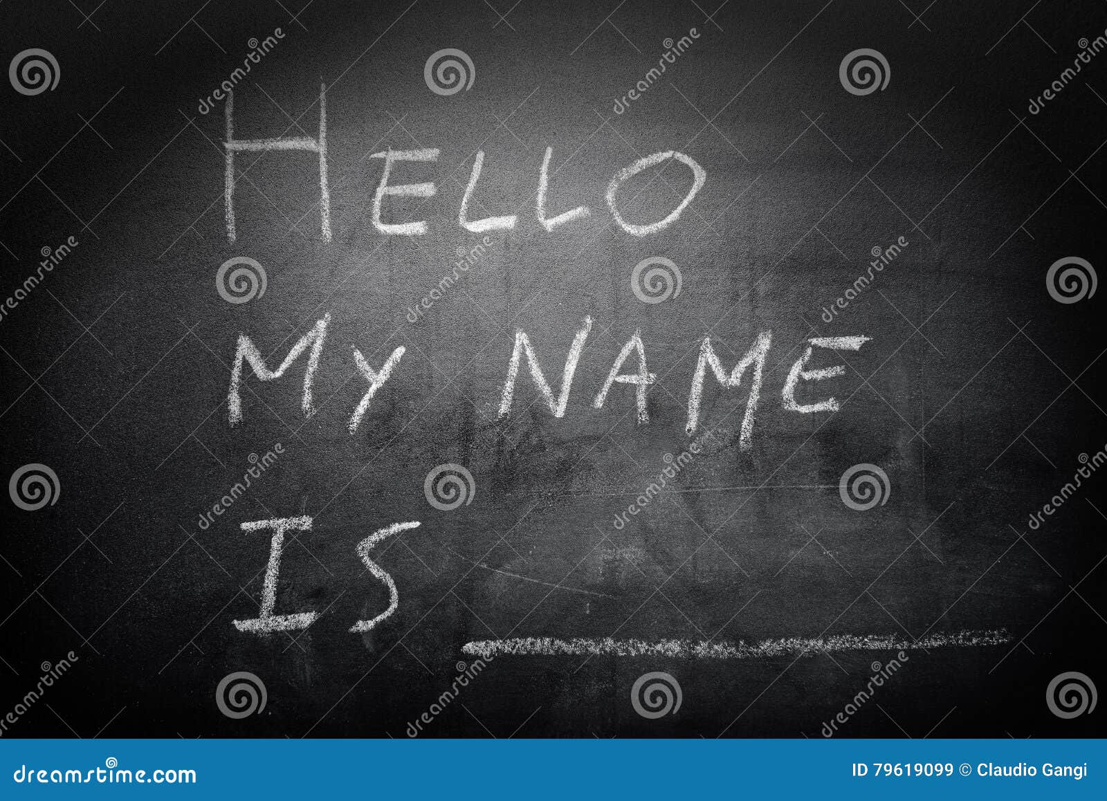 self introduction - hello, my name is ... written on a blackboard