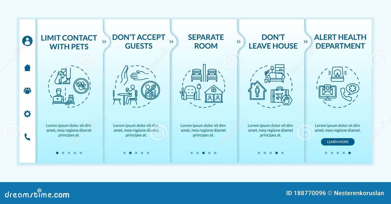Self-isolation Tips Onboarding Vector Template. Staying Home, Limit, Guess Accepting Prohibition. Responsive Stock Vector - Illustration of blue, design: 188770096