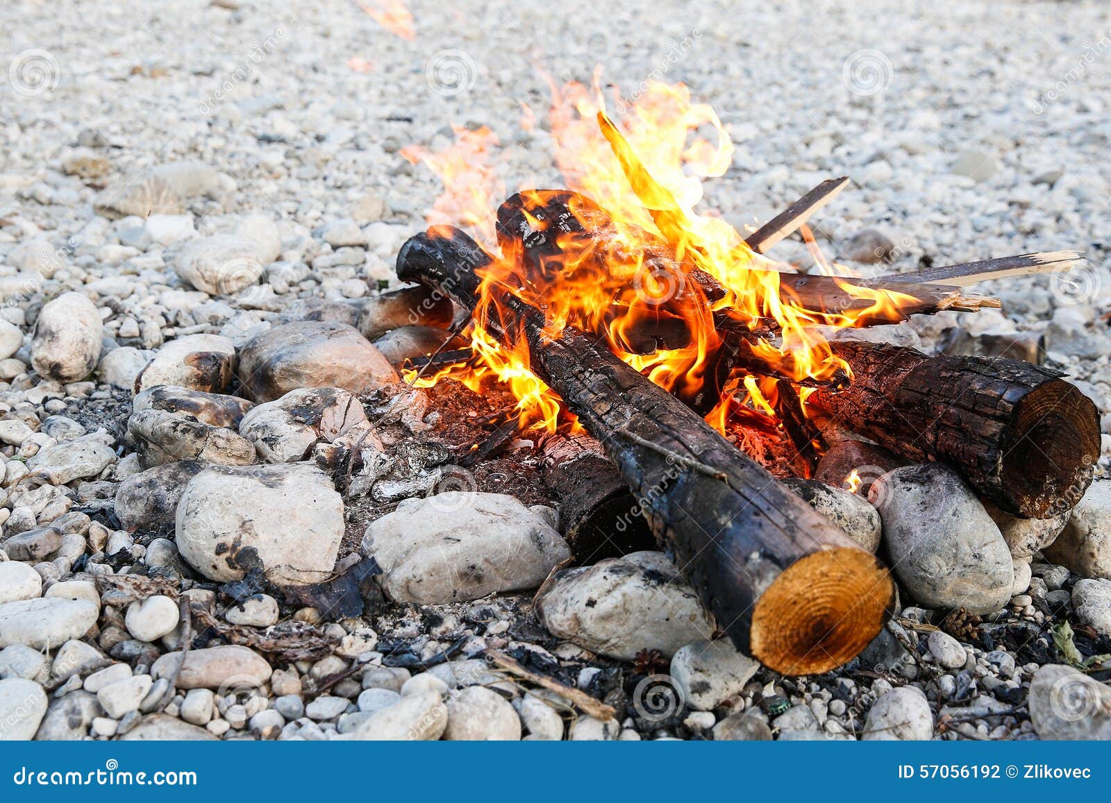 Self-made Campfire on Shore of Mountain River Stock Photo - Image of ...