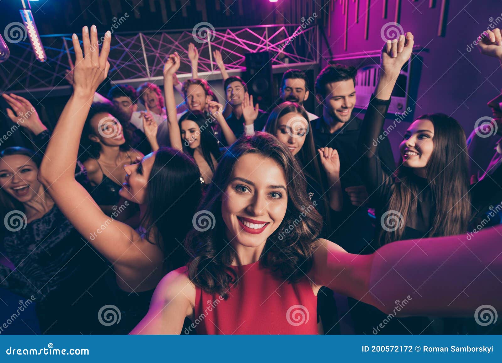 Self Photo Portrait of Girl and Friends Dancing Raising Hands Stock ...