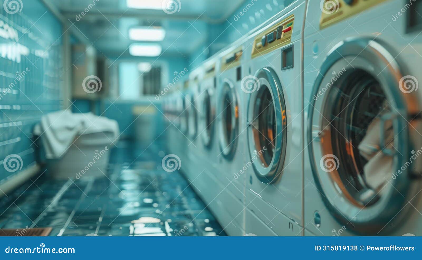 Self service laundry stock illustration. Illustration of interior