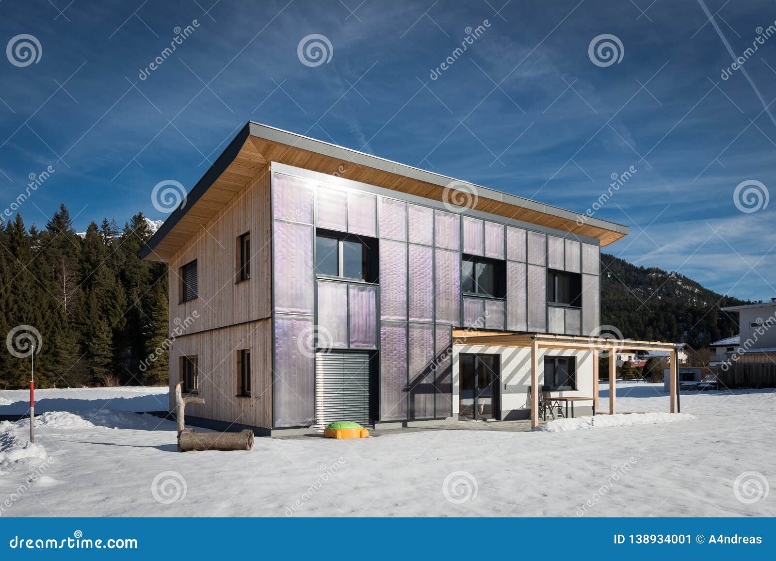 Selfsustaining Sun Solar House with Panels at Front Stock Image