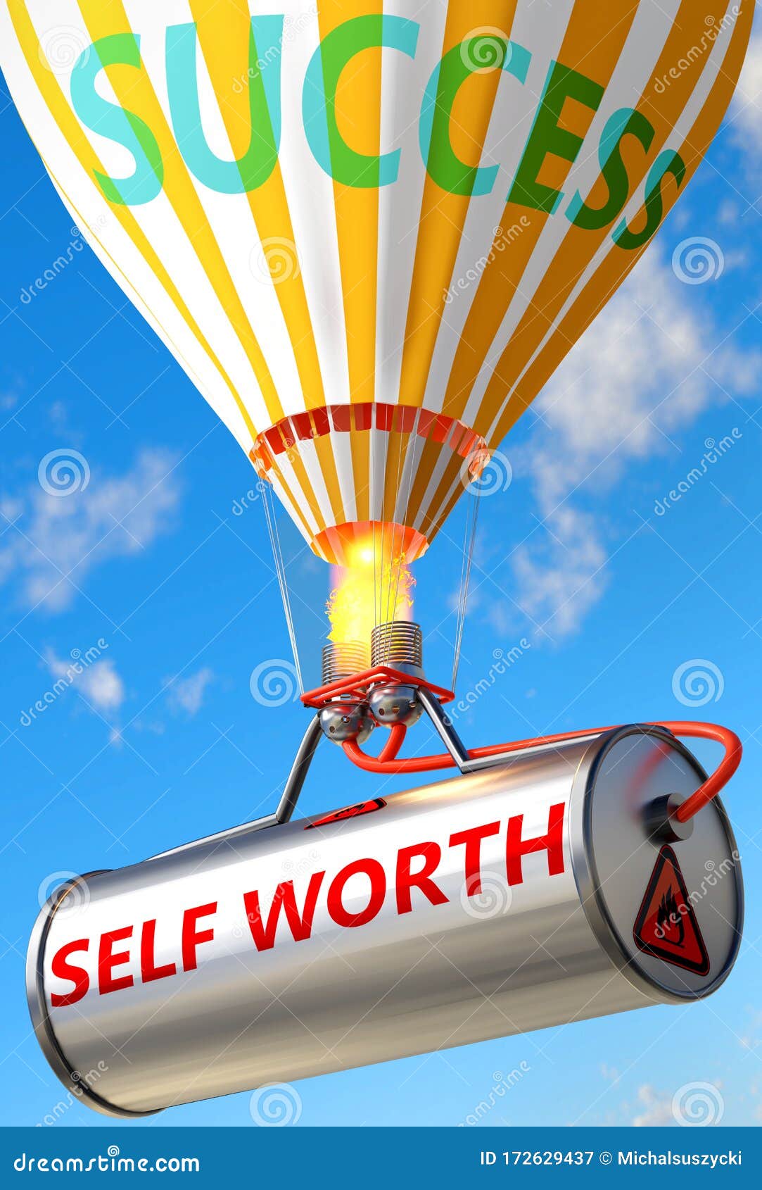self worth and success - pictured as word self worth and a balloon, to ize that self worth can help achieving success and
