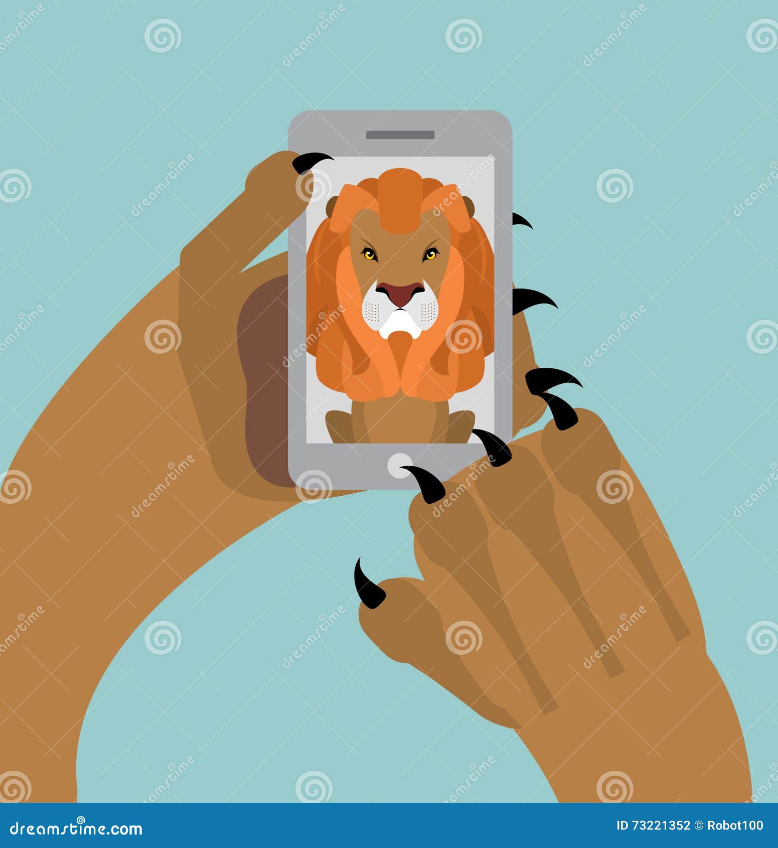 Selfie Лео Лев сфотографировал на телефоне Сердитое одичалое Иллюстрация  вектора - иллюстрации насчитывающей счастливо, джунгли: 73221352
