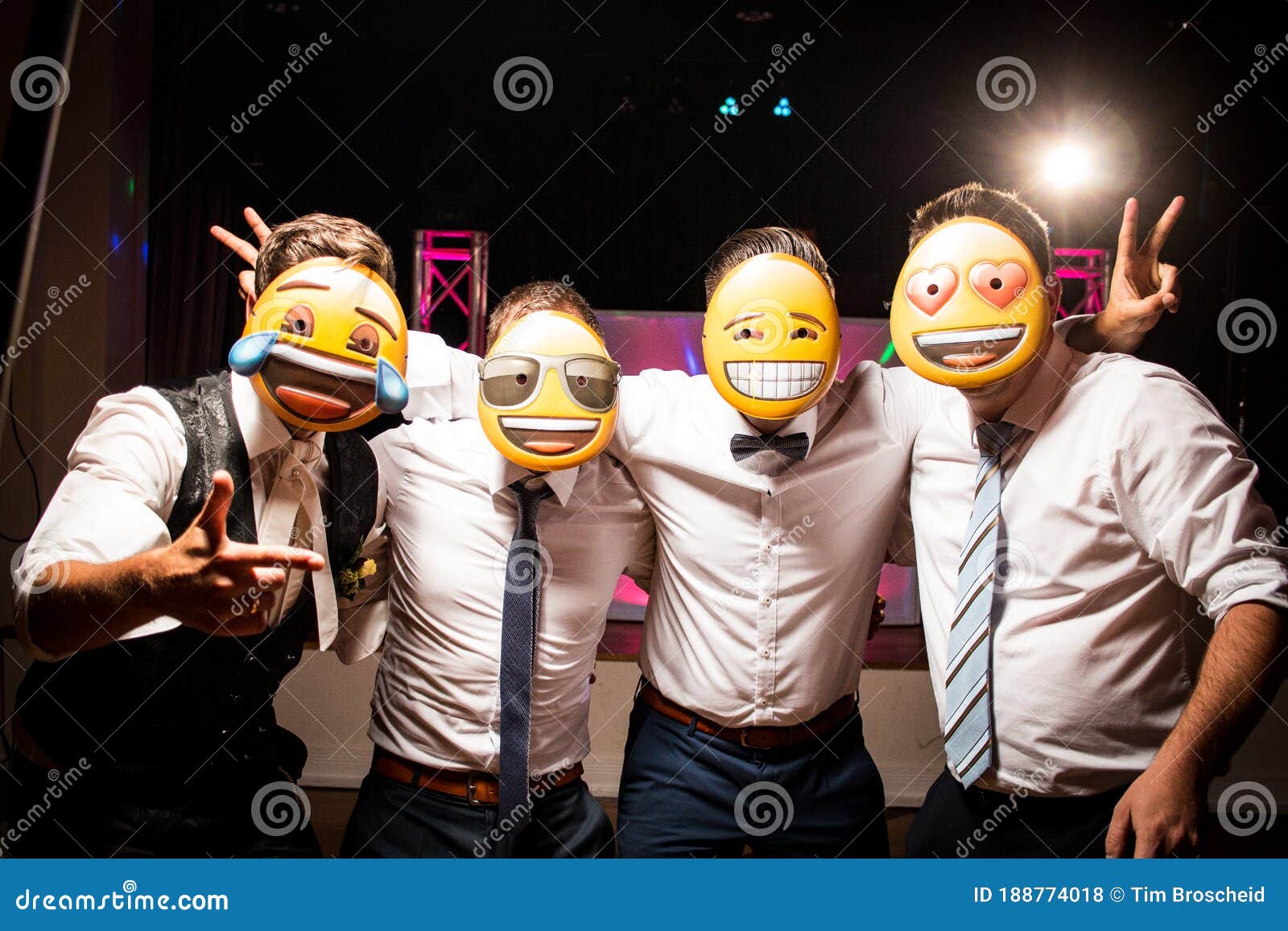 selfie friends group bachelor party men emoji mask