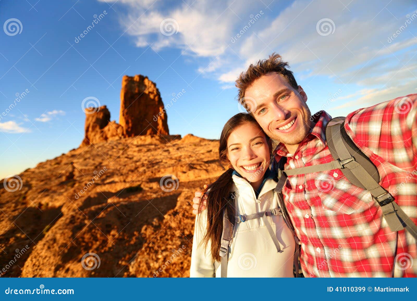 Selfie Happy Couple Taking Self Portrait Hiking Stock Image Image