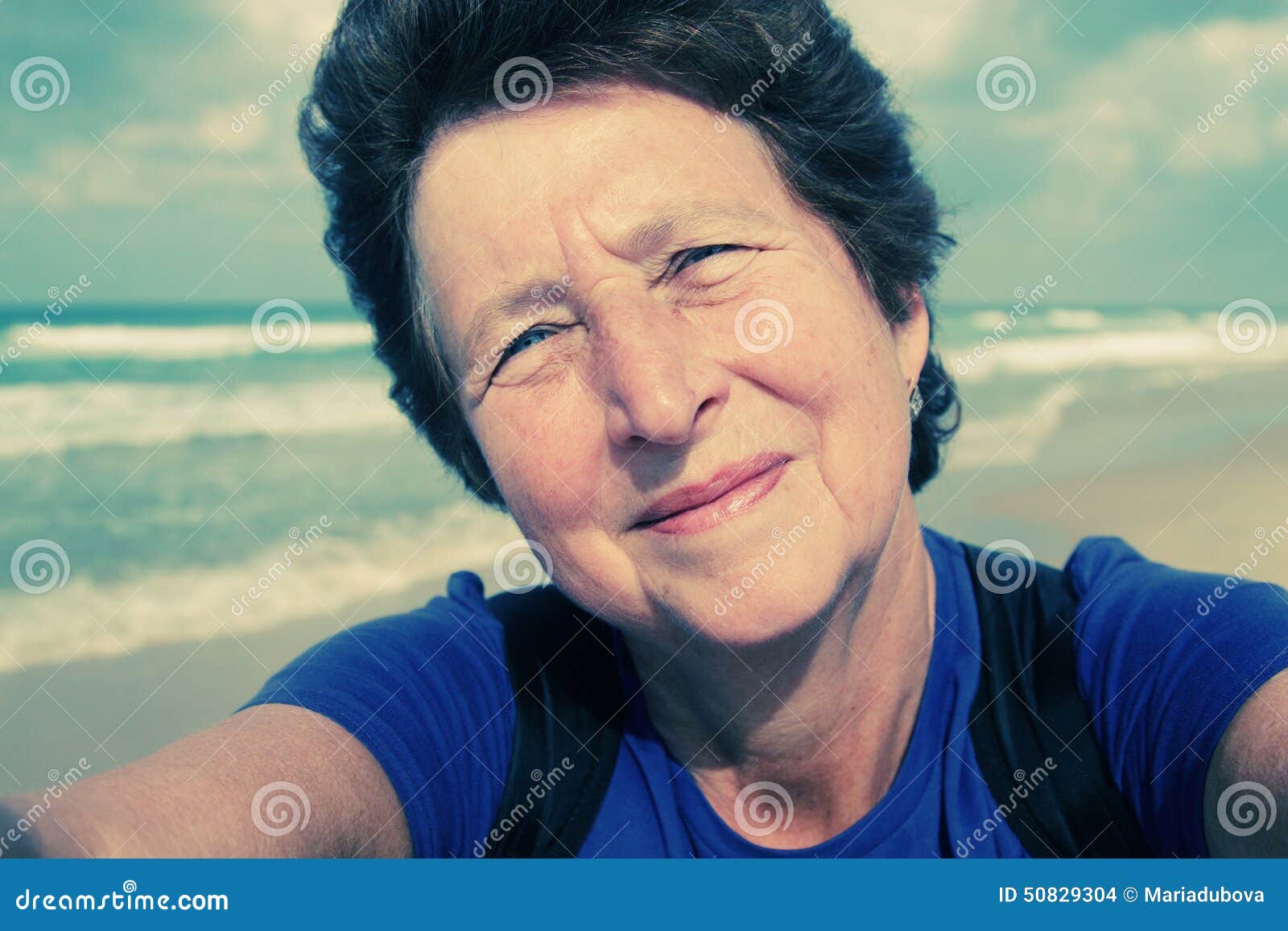 selfie portait of happy senior woman