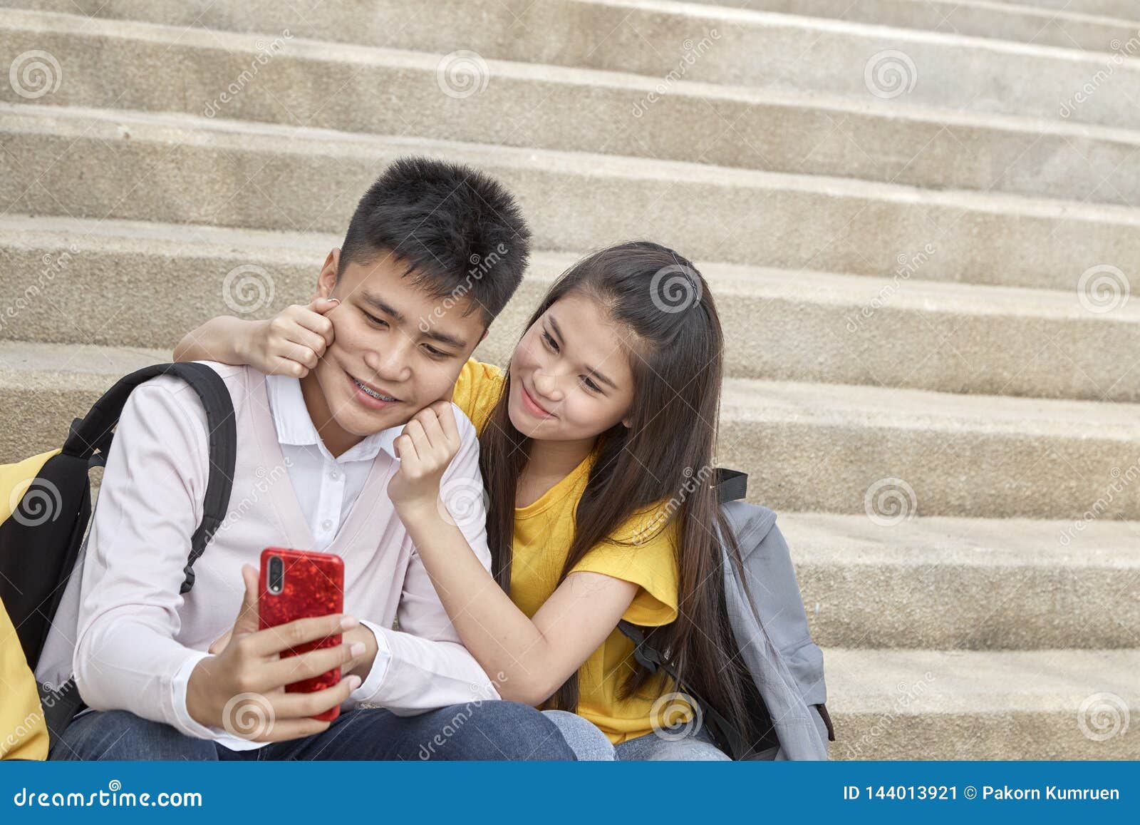 Selfie-portrait of Funny Couple Outdoor Stock Image - Image of city ...