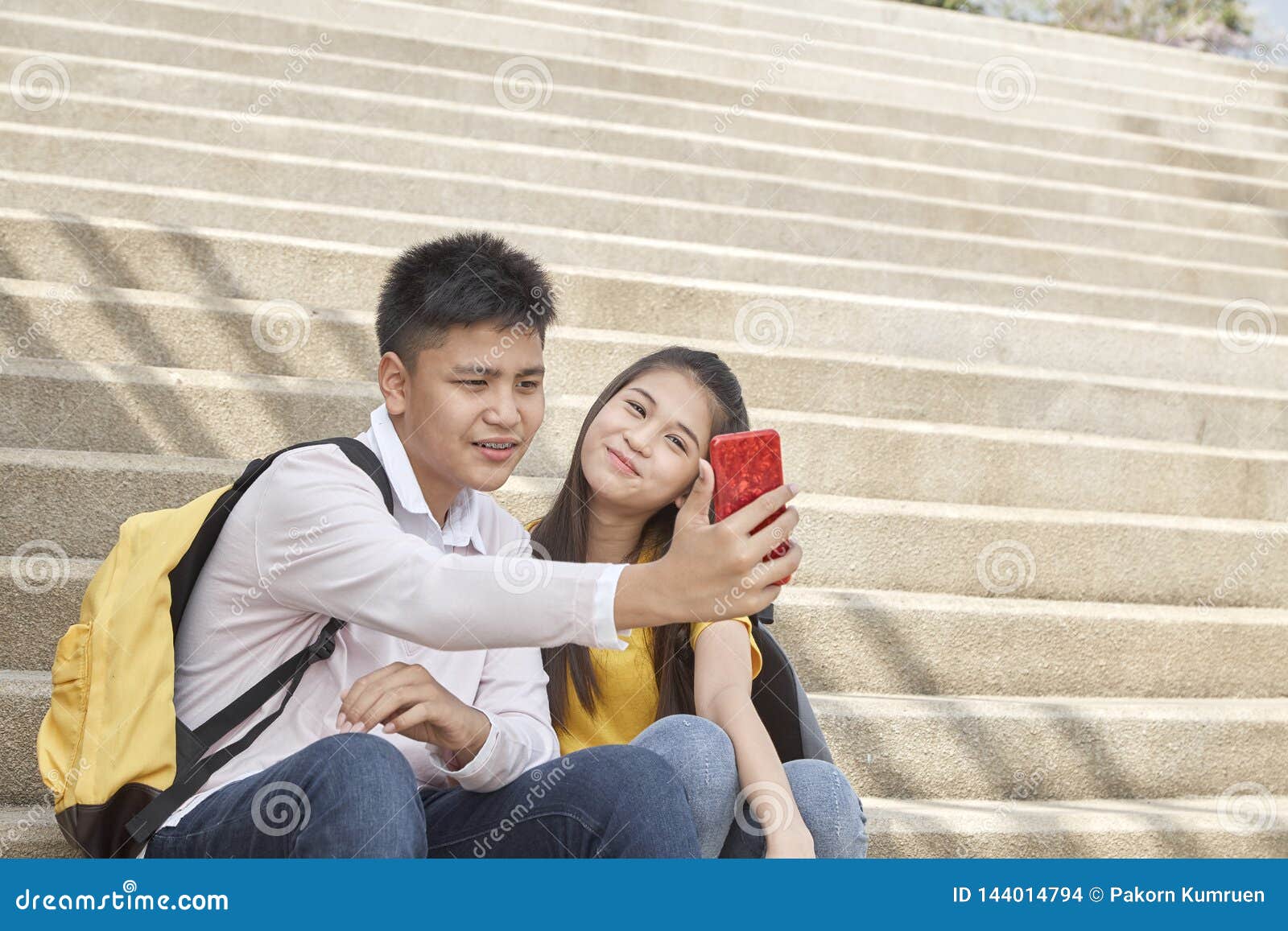 Selfie-portrait of Funny Couple Outdoor Stock Photo - Image of camera ...