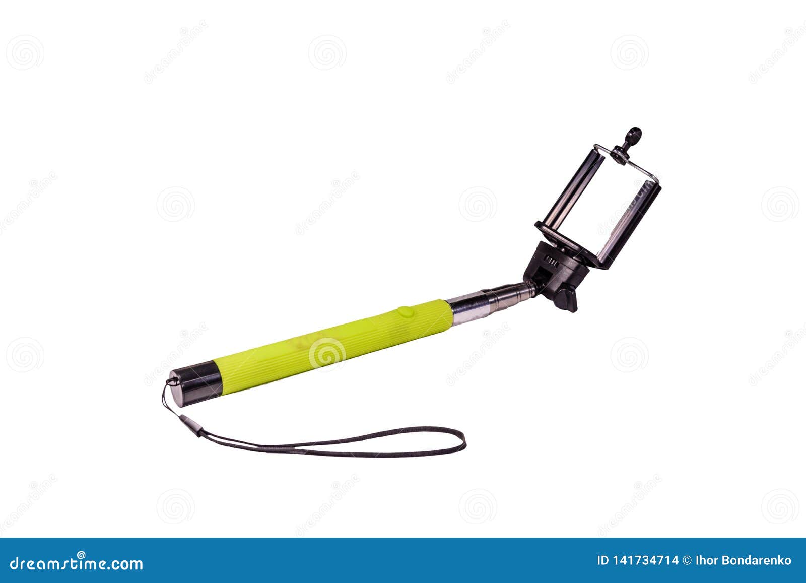Selfie Stick with Adjustable Clamp Isolated on a White Background Stock
