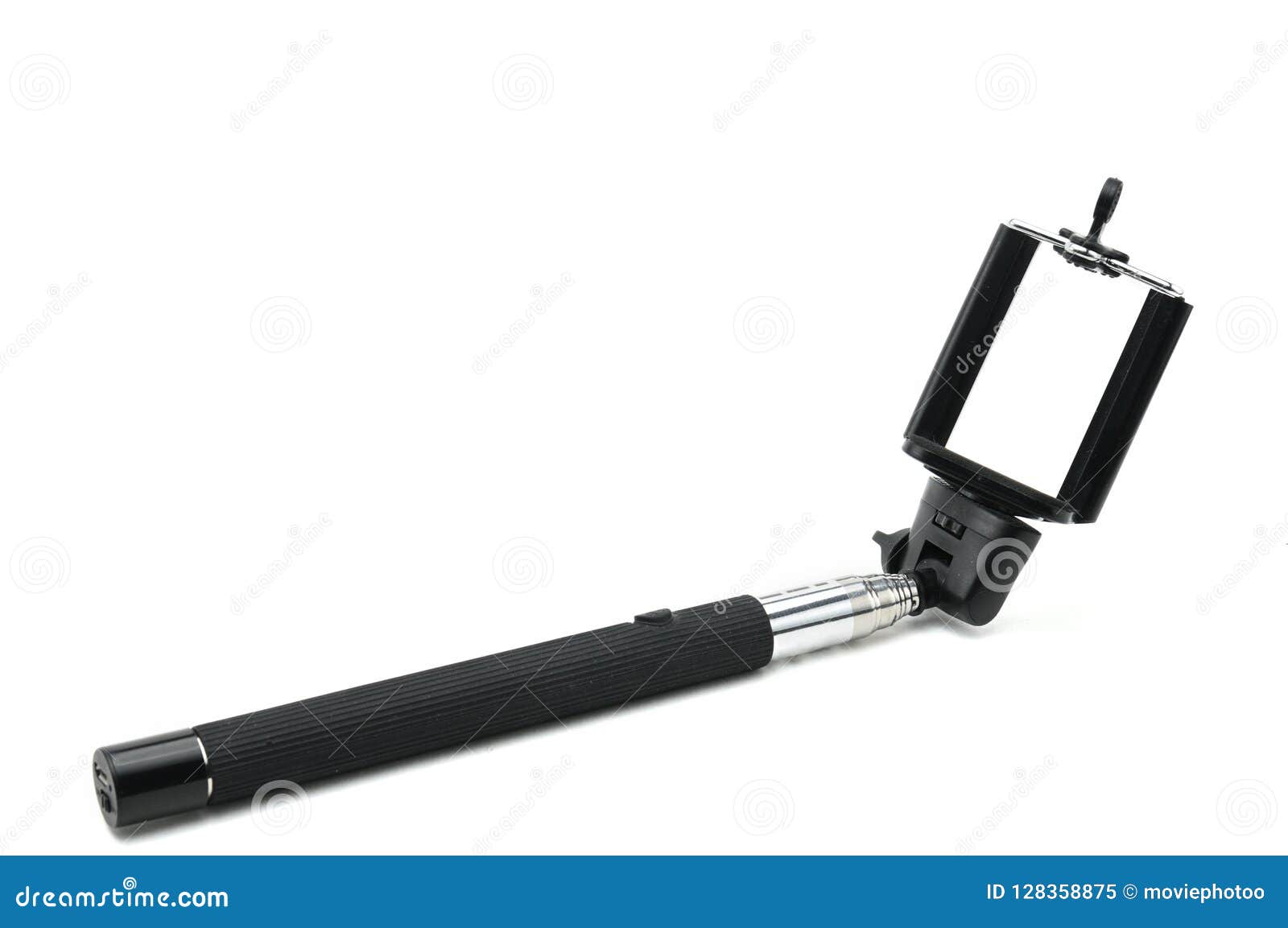 Selfie Stick and Smartphone on an Isolated White Background Stock Image
