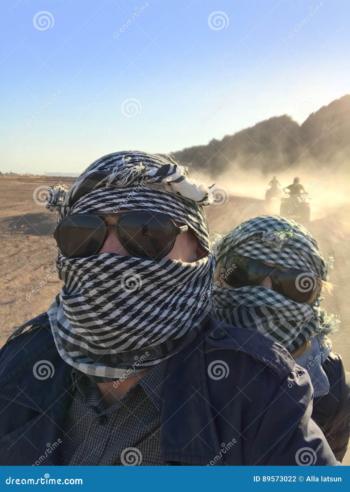 Selfie of a Young Couple on a Quad Bike in the Process of Motion Stock ...