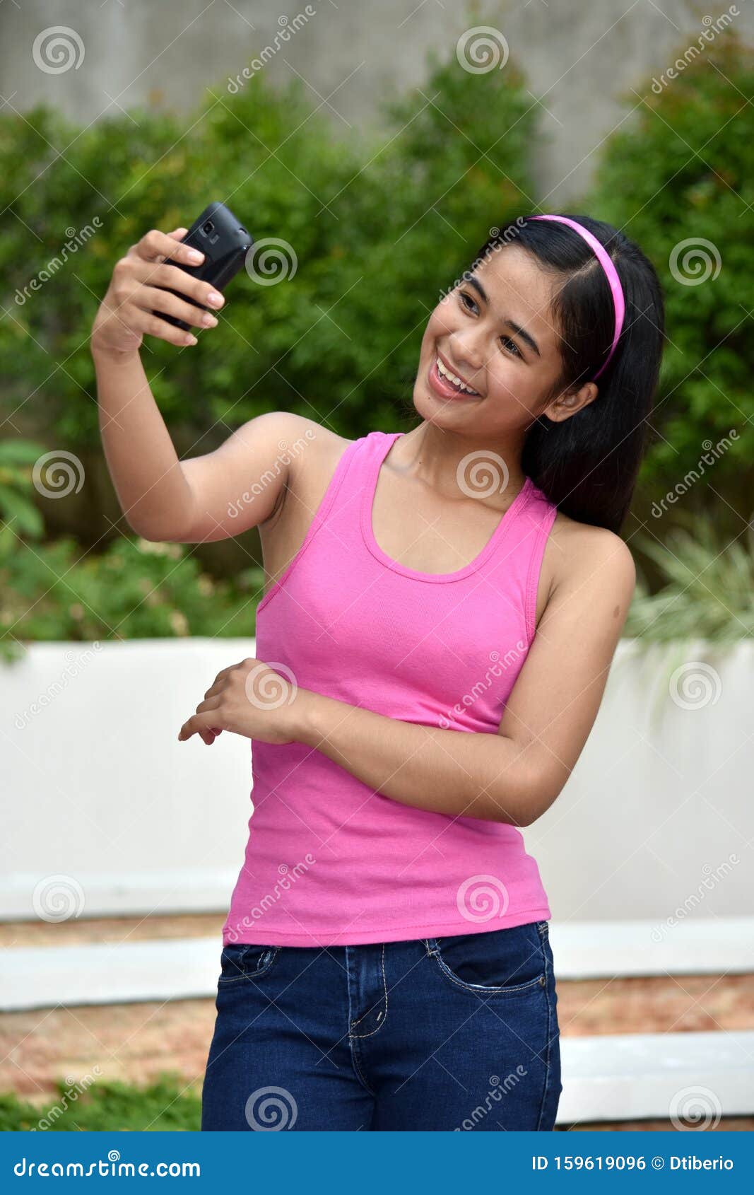 Selfy Of Cute Asian Teen Girl Stock Photo Image Of Cell Juvenile