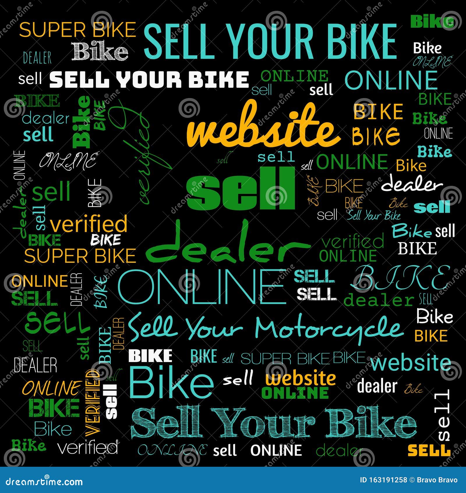 Sell Bike Word Cloud Use for Banner, Painting, Motivation, Web-page, Website Background, T-shirt and Shirt Printing, Poster, Stock Photo