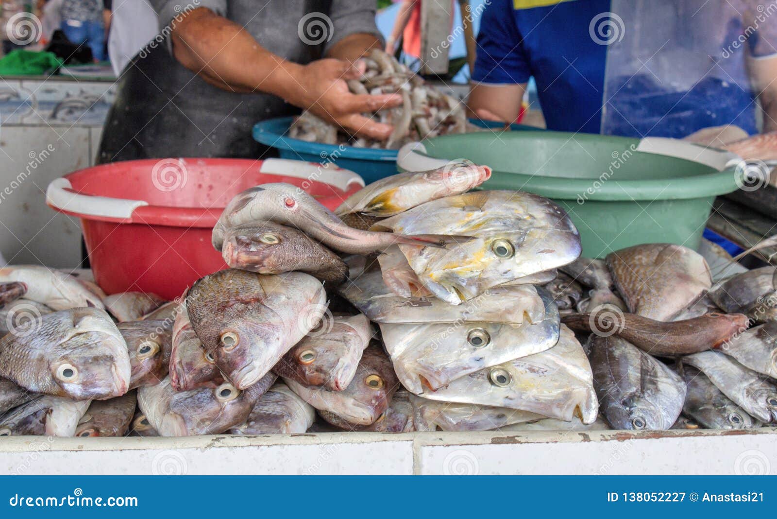 selling fish in the market. close-up. ecuador.