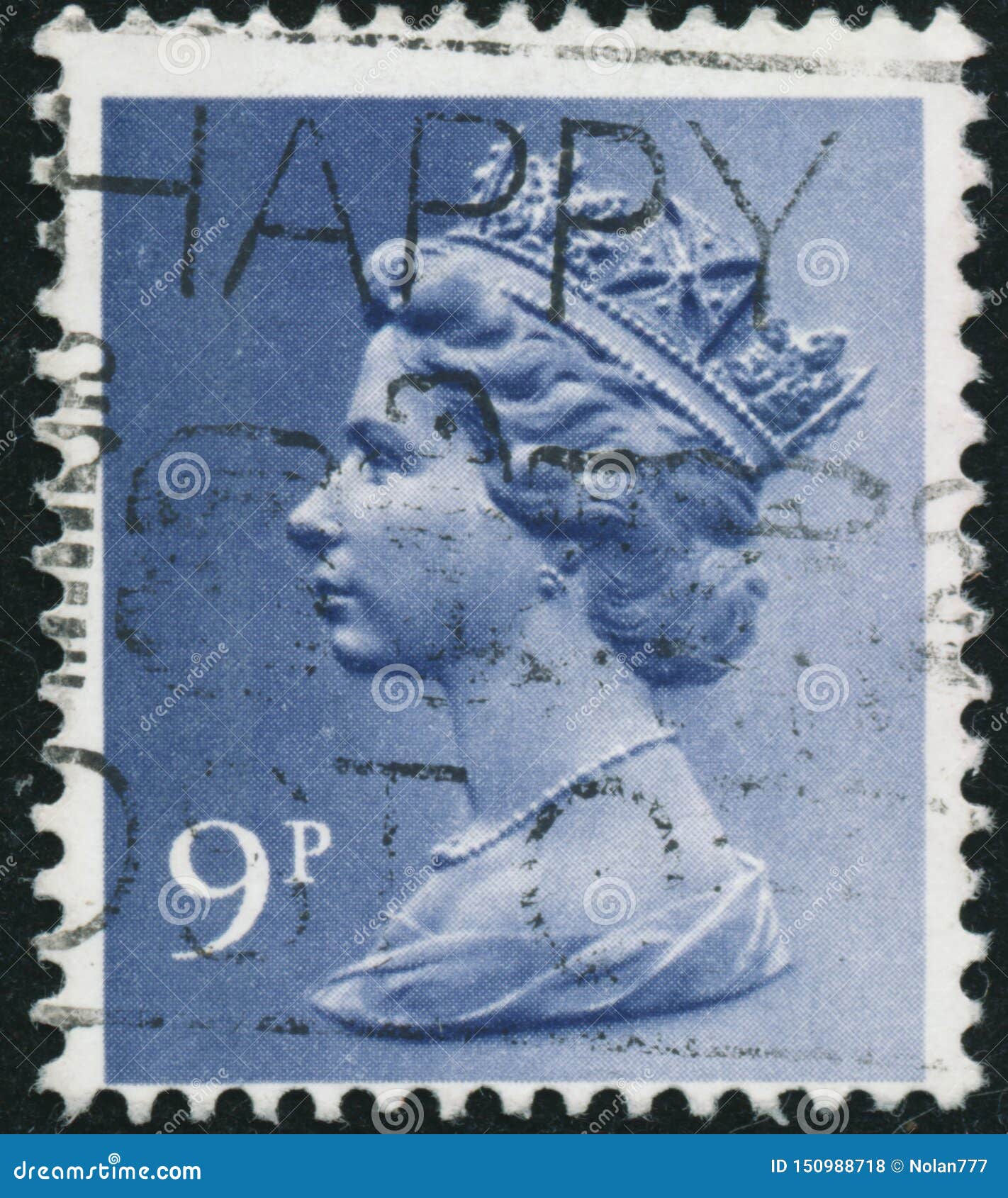 Sello Del Vintage Impreso En La Reina Elizabeth Ii De Las Demostraciones De Gran Bretaña 1976