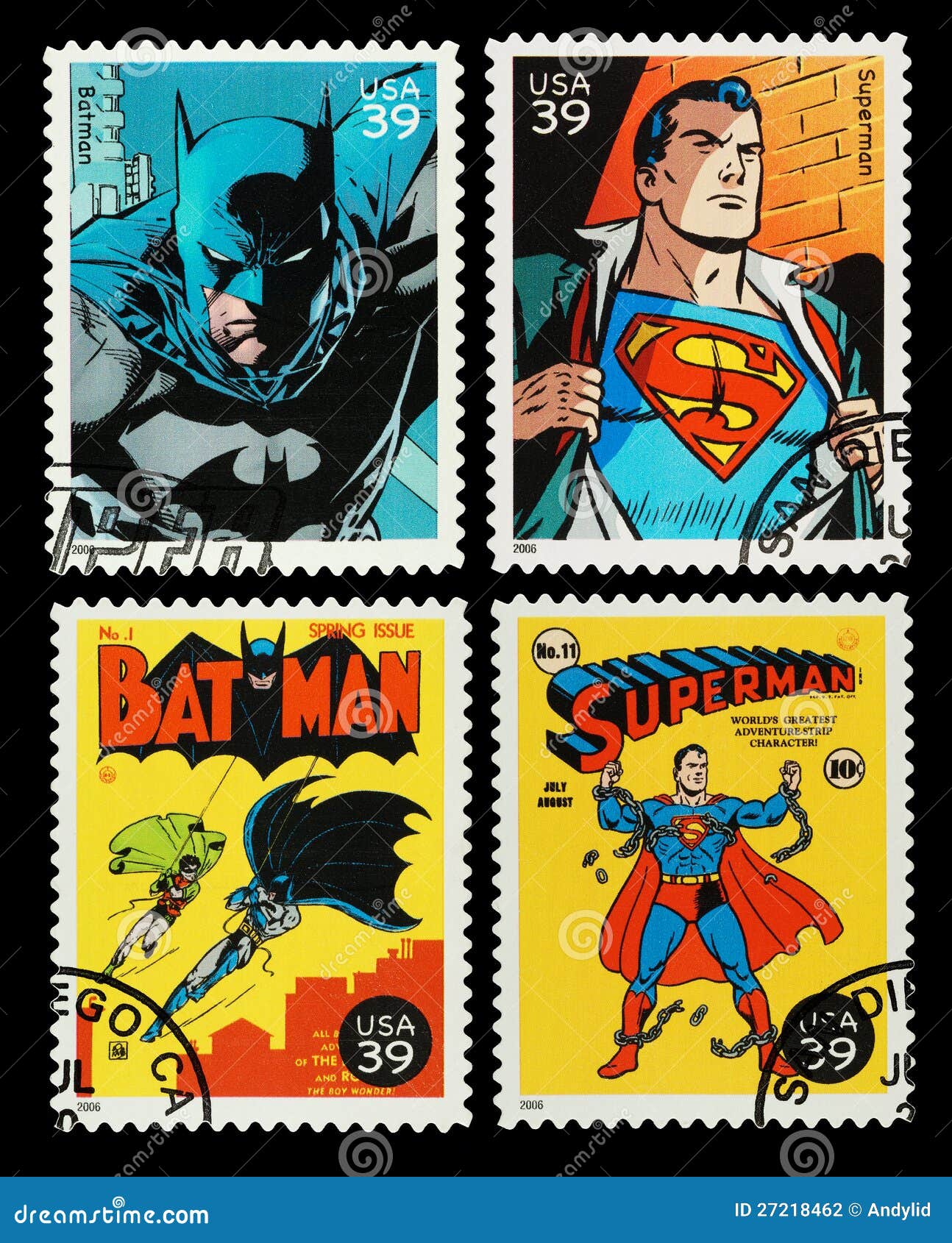 Sellos De Los Super Héroes Del Batman Y Del Supermán De Los .U.  Fotografía editorial - Imagen de cruzado, macro: 27218462