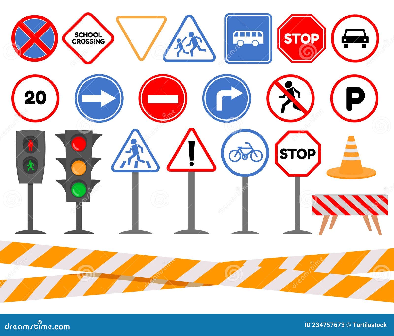 Semaforo Delle Vignette E Segnaletica Stradale Per La Sicurezza Dei Bambini.  Segnali Di Avvertimento E Di Avvertimento Per Le Auto Illustrazione  Vettoriale - Illustrazione di indicatore, illustrazione: 234757673