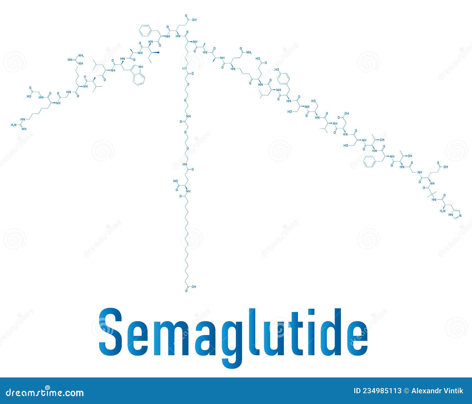 semaglutide diabetes drug molecule, incretin agonist. skeletal formula.