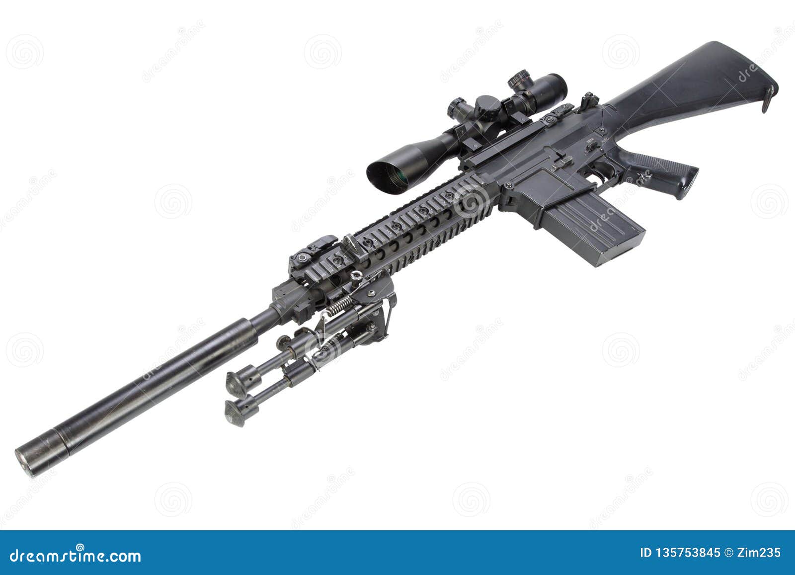 semi automatic sniper rifle with bipod and silencer