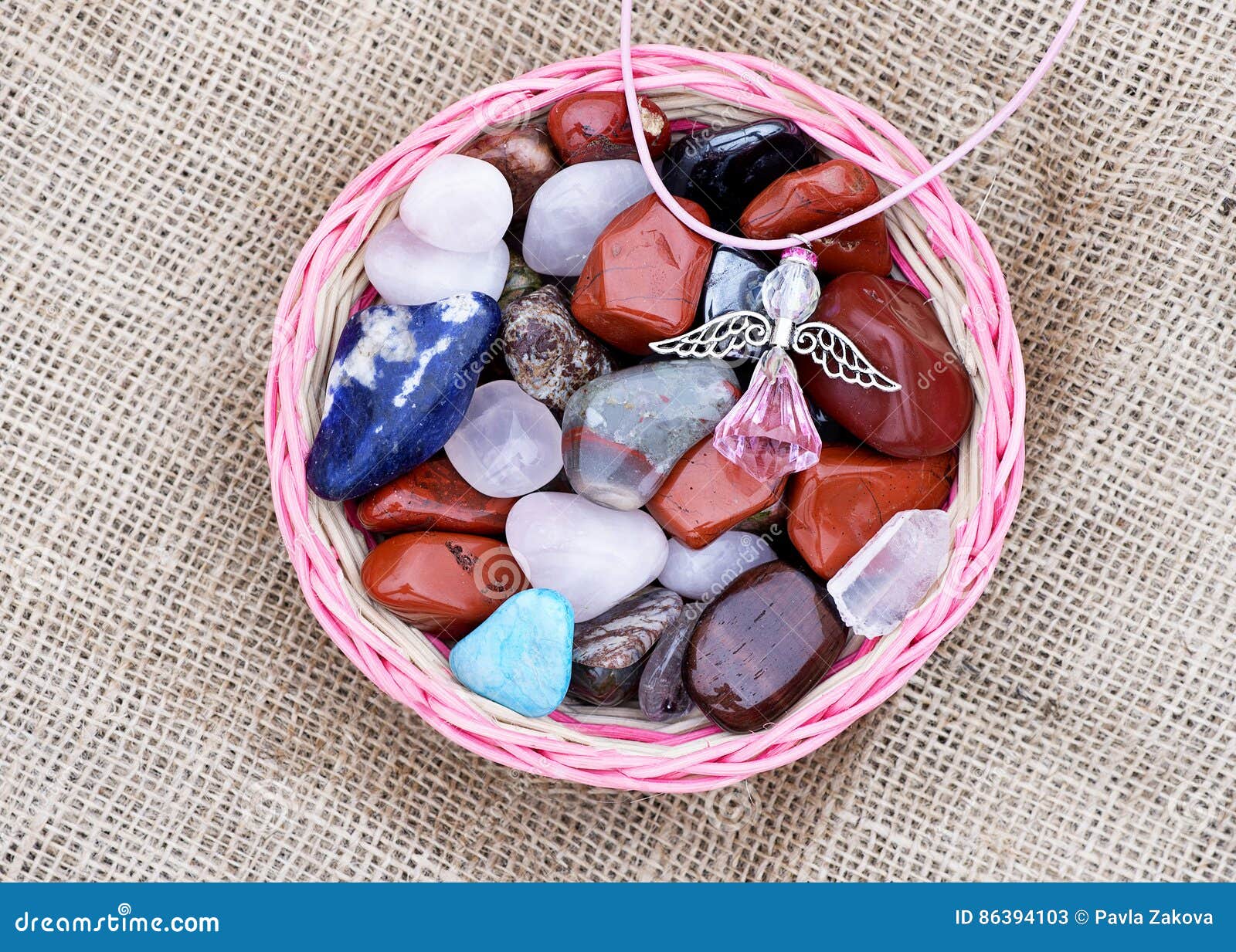semi-precious stones and figure of angel