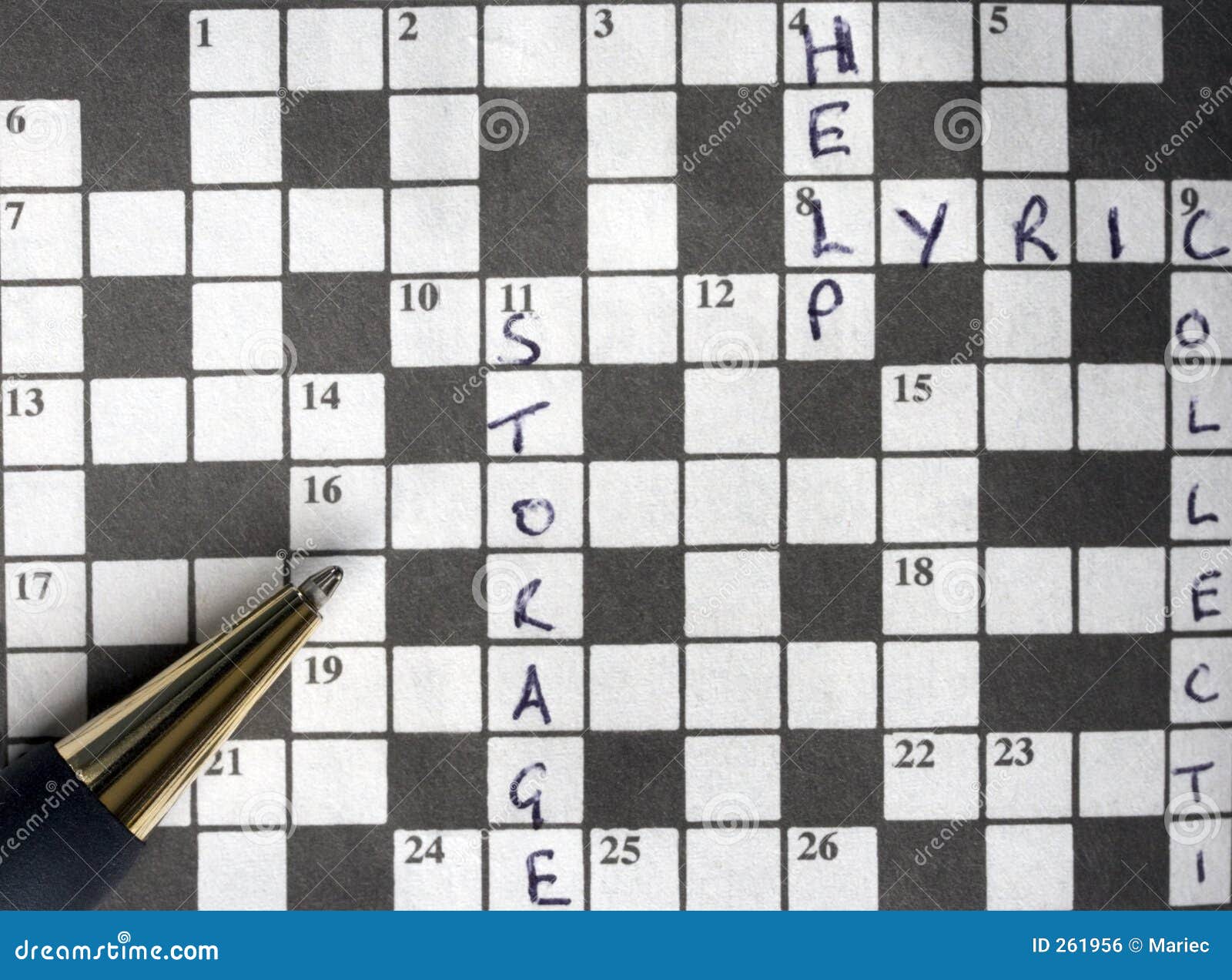 semi solved crossword puzzle with pen stock photo - image: 261956