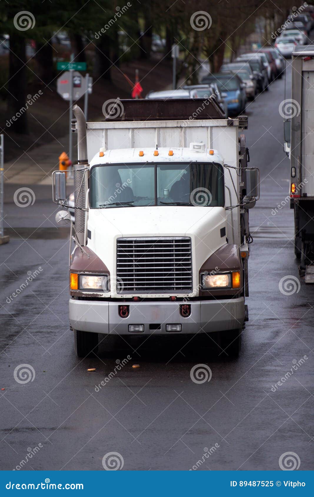 White commercial truck without cargo parked in manufacture building. Back  view Stock Photo - Alamy