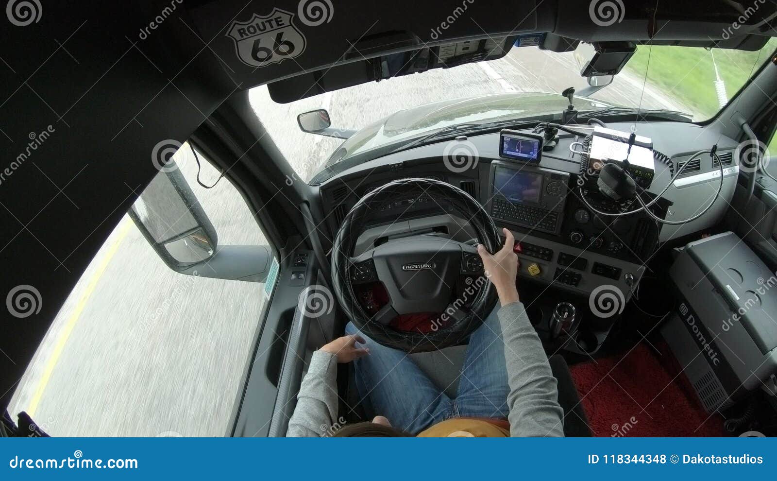 Semi Truck Interior Highway Driving Time Lapse