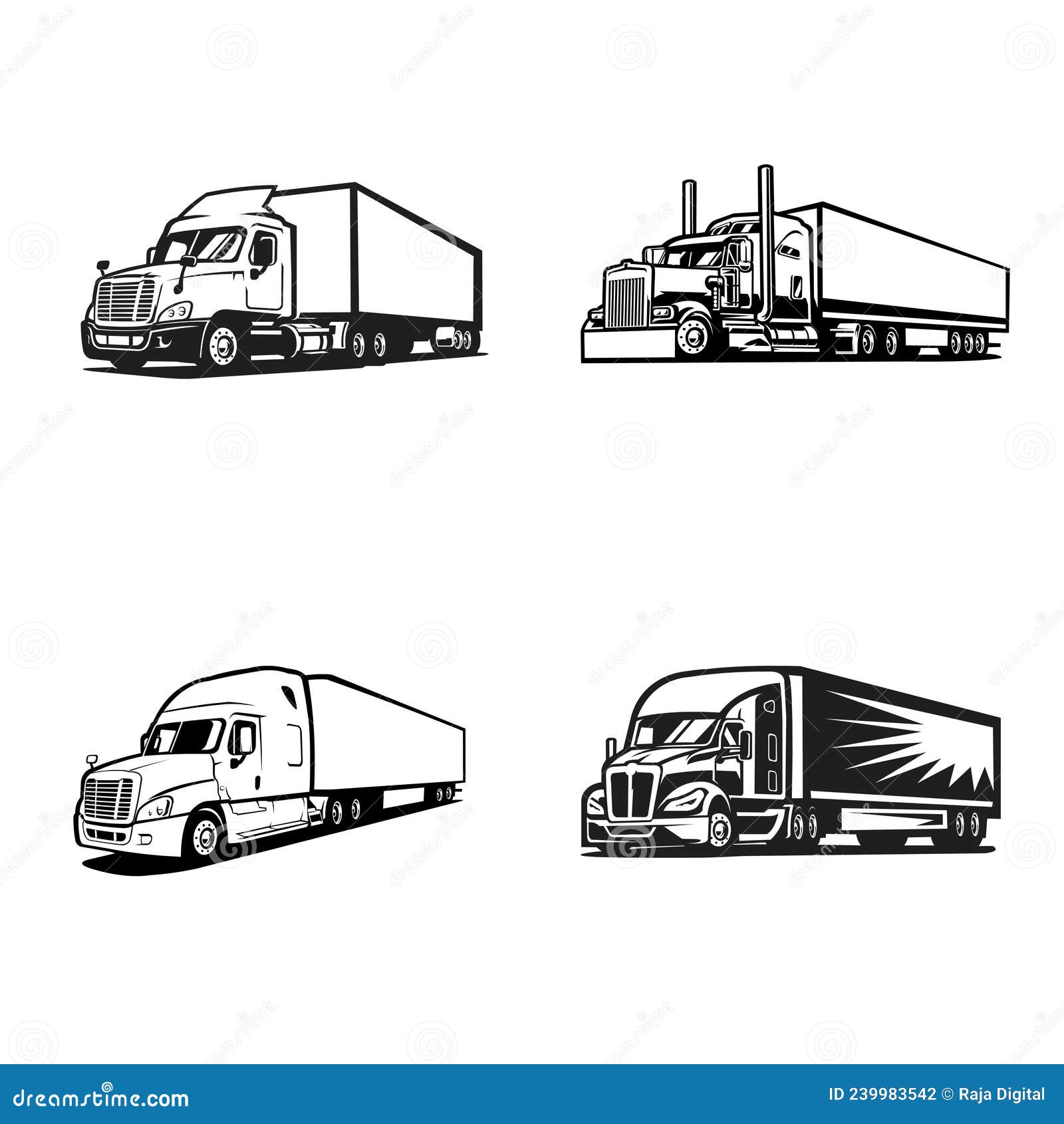 semi truck 18 wheeler truck   bundle set in white background