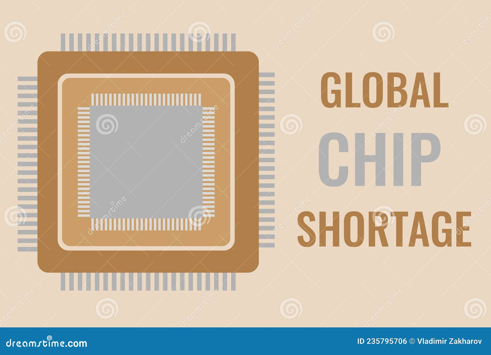 Semiconductor Chips and Text â€“ Global Chip Shortage. Concept of a