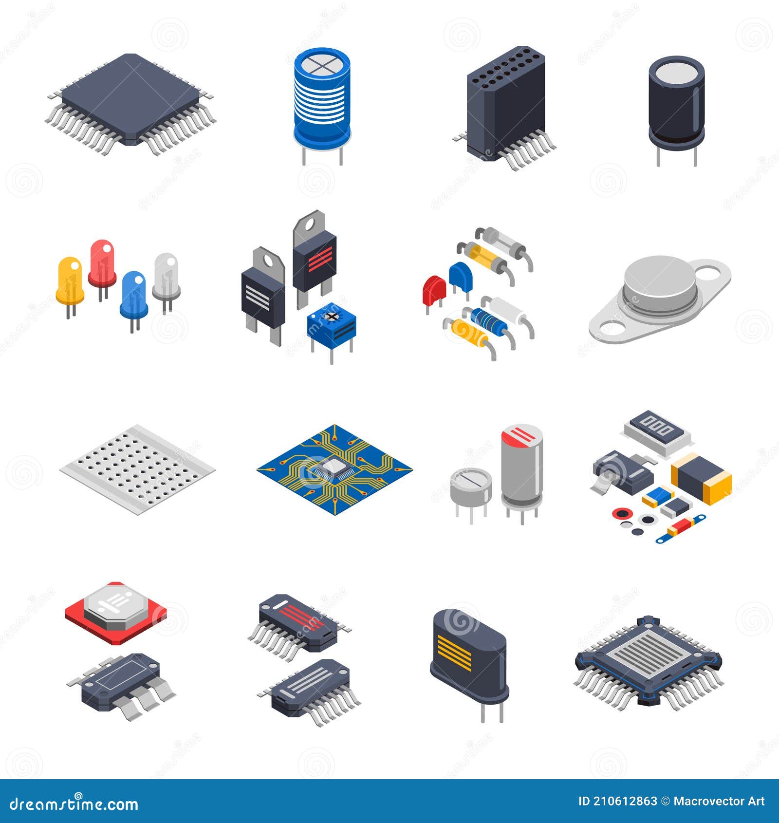 Semiconductor Components Icon Set Stock Vector Illustration of design