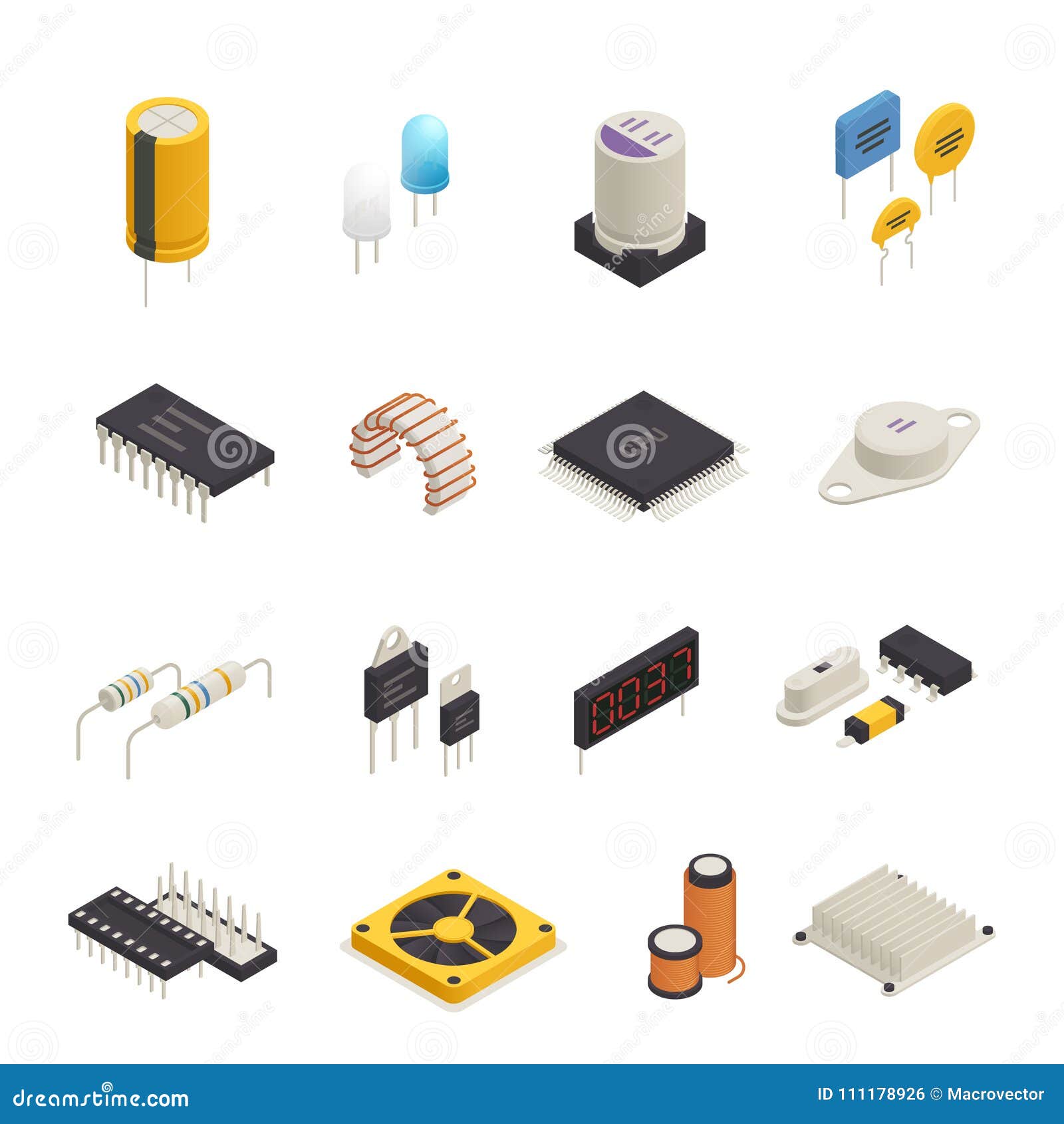 semiconductor electronic components isometric set