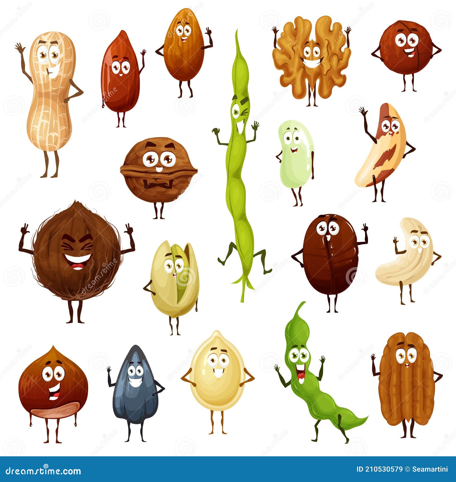 Semillas De Frutos Secos Y Frijoles Dibujos Animados Vectores Personajes  Ilustración del Vector - Ilustración de pierna, divertido: 210530579