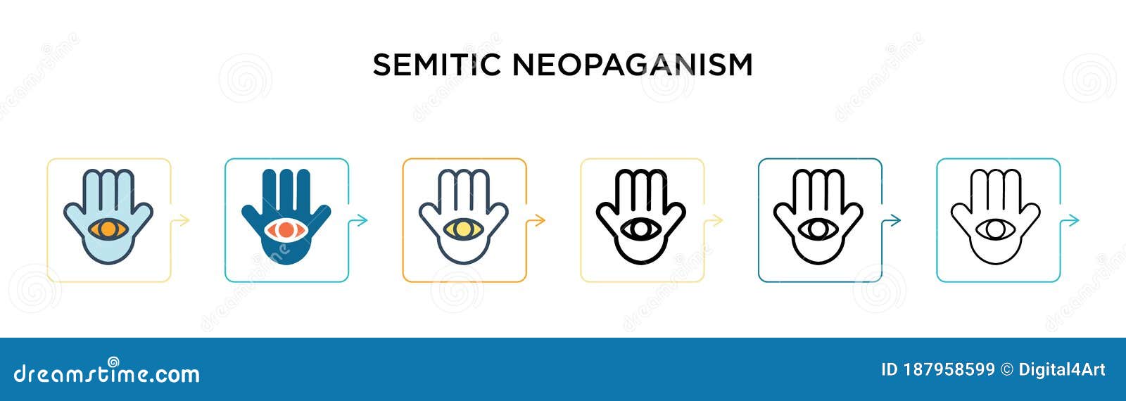 semitic neopaganism  icon in 6 different modern styles. black, two colored semitic neopaganism icons ed in filled,