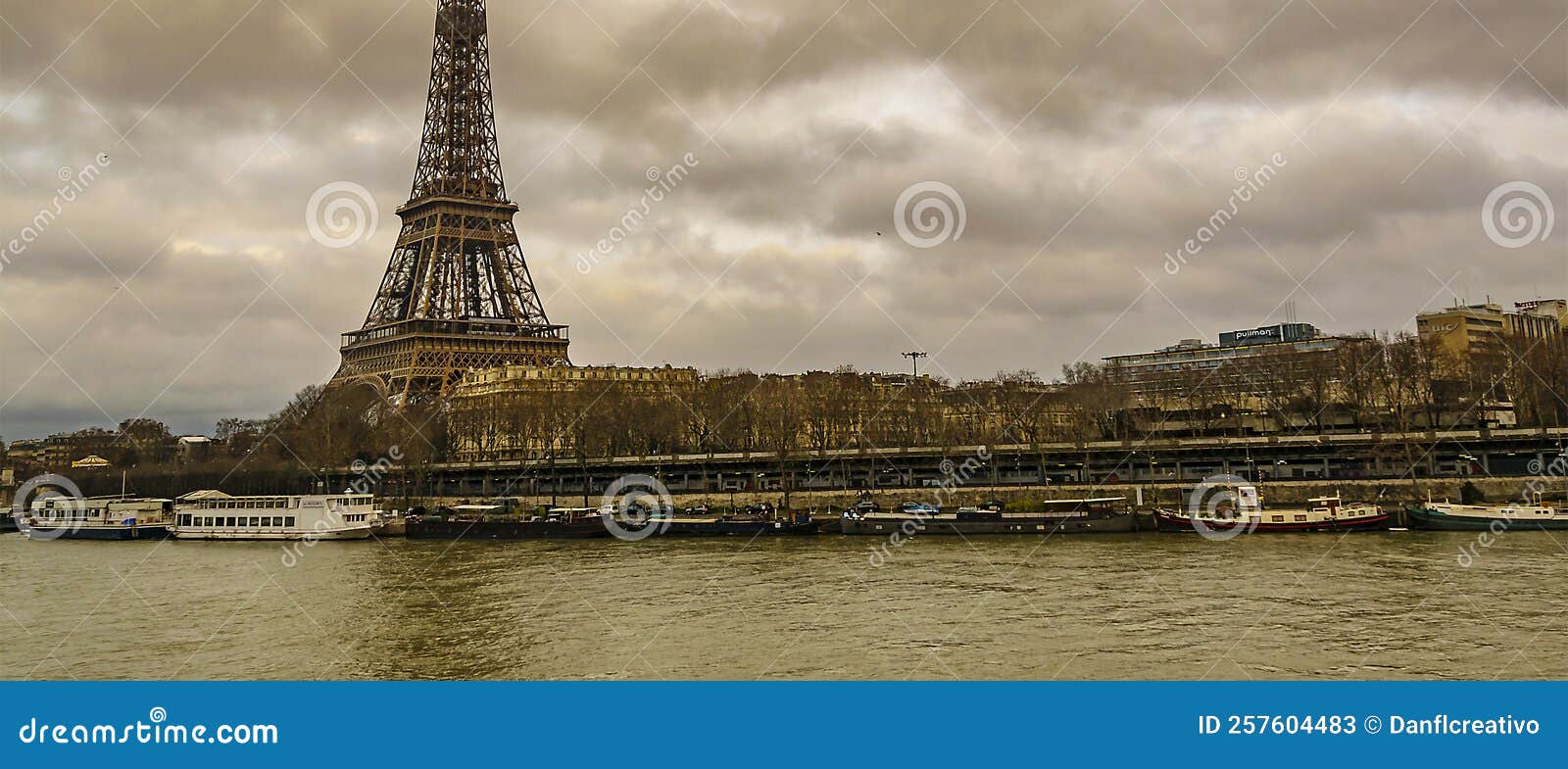 sena river landscape, paris, france