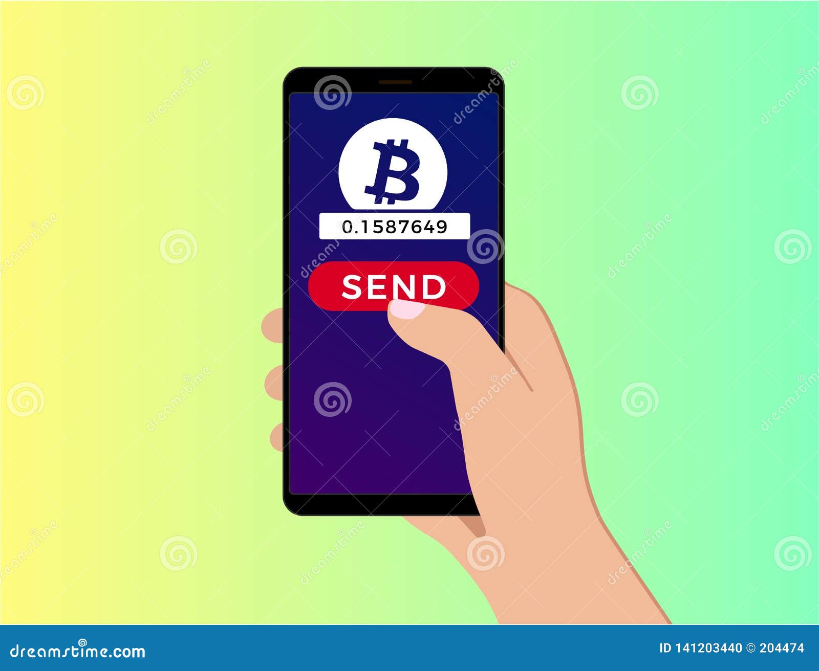 Send Bitcoin from Mobile Phone Screen Stock Vector - Illustration of coin,  vector: 141203440