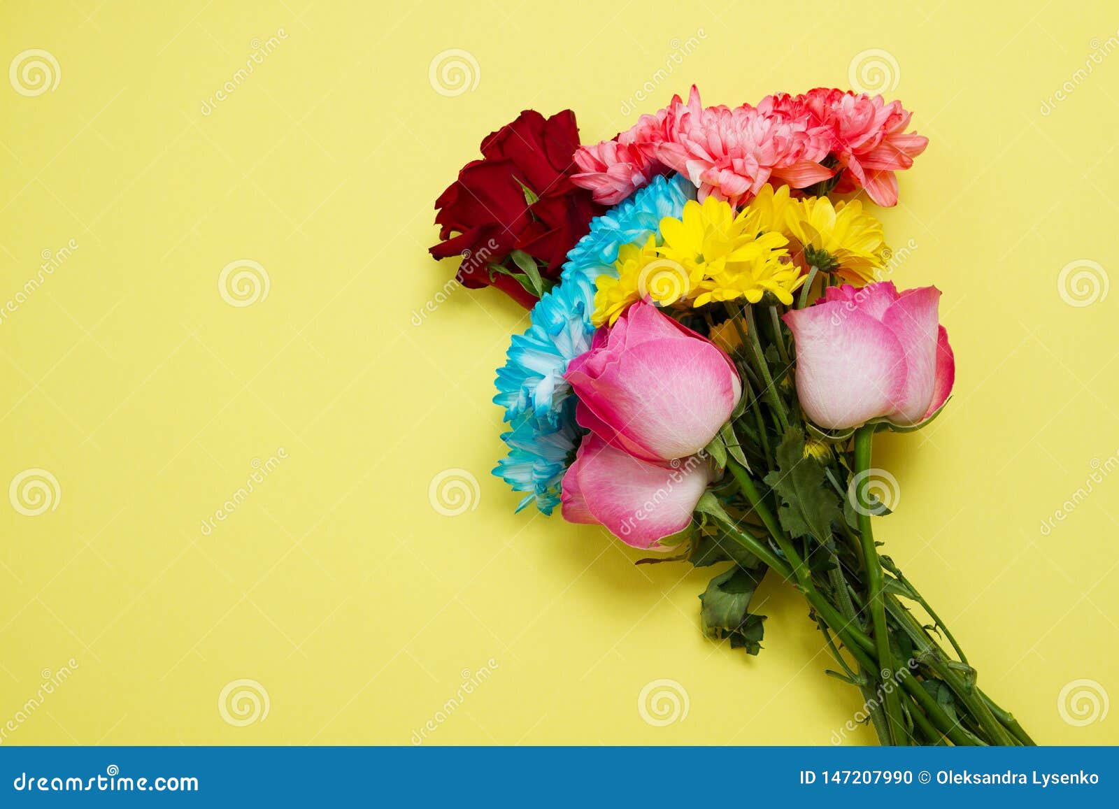 Send Flowers Online Concept Flower Delivery For Valentine And Mother Day Bouquet Of Red Pink Roses Isolated On Yellow Background Stock Photo Image Of Delivery Love 147207990