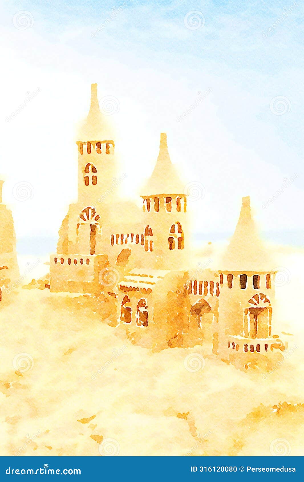 sendcastles on a sunny beach with blue sky. concept of leisure, holiday, vintage nostalgia memory