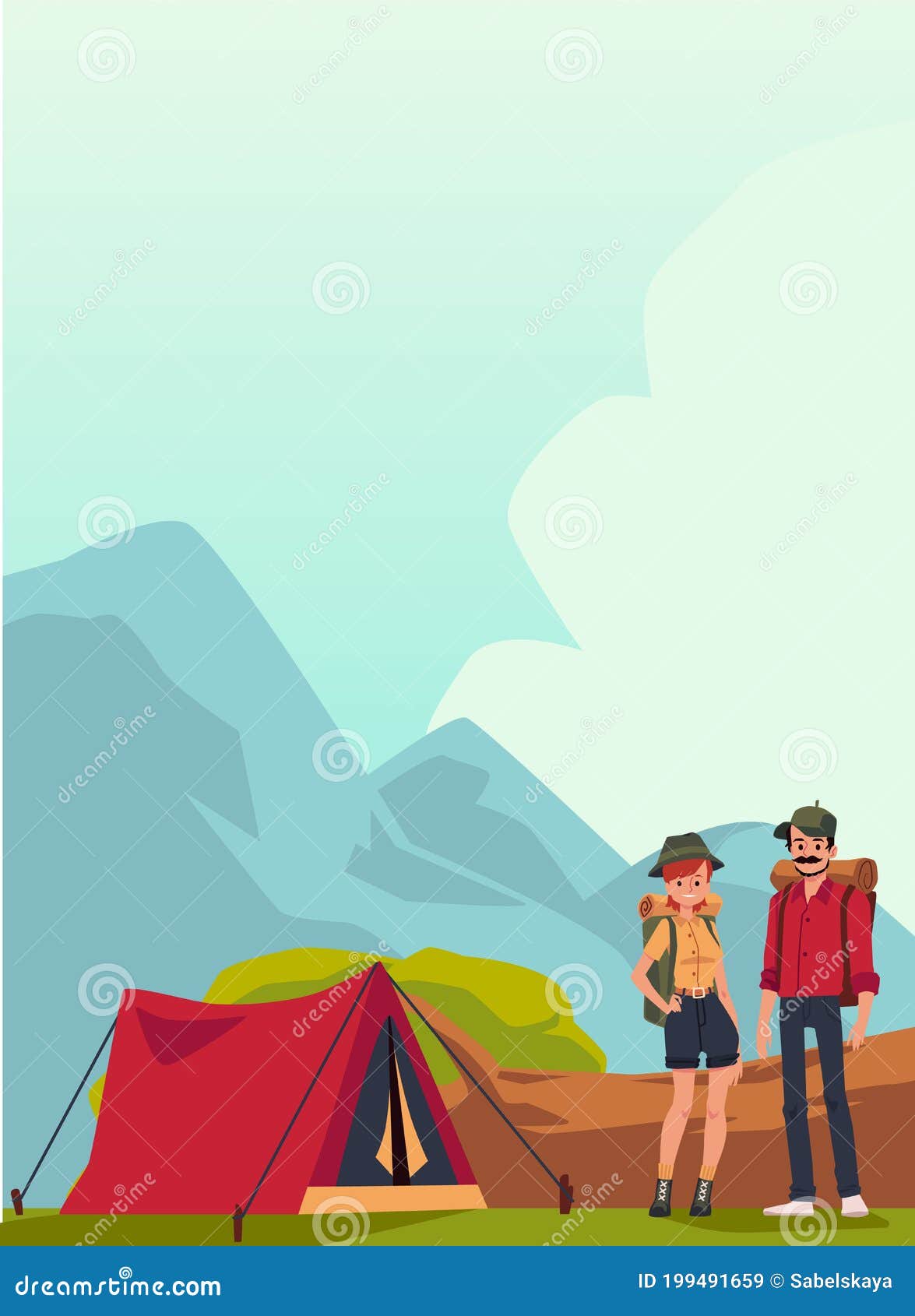 Ilustración de tienda de campaña en la montaña