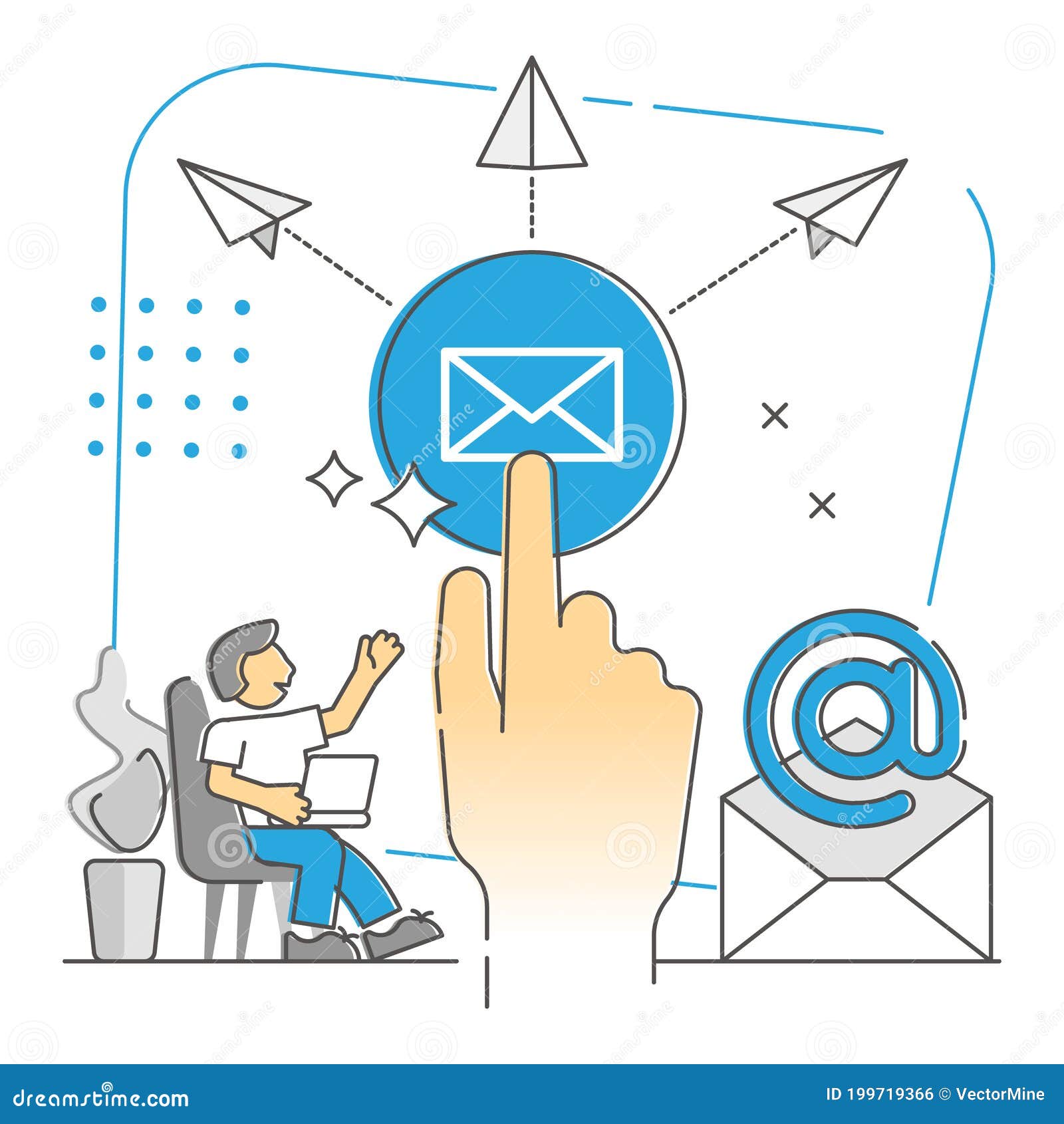 sending e-mails as global widespread messaging monocolor outline concept