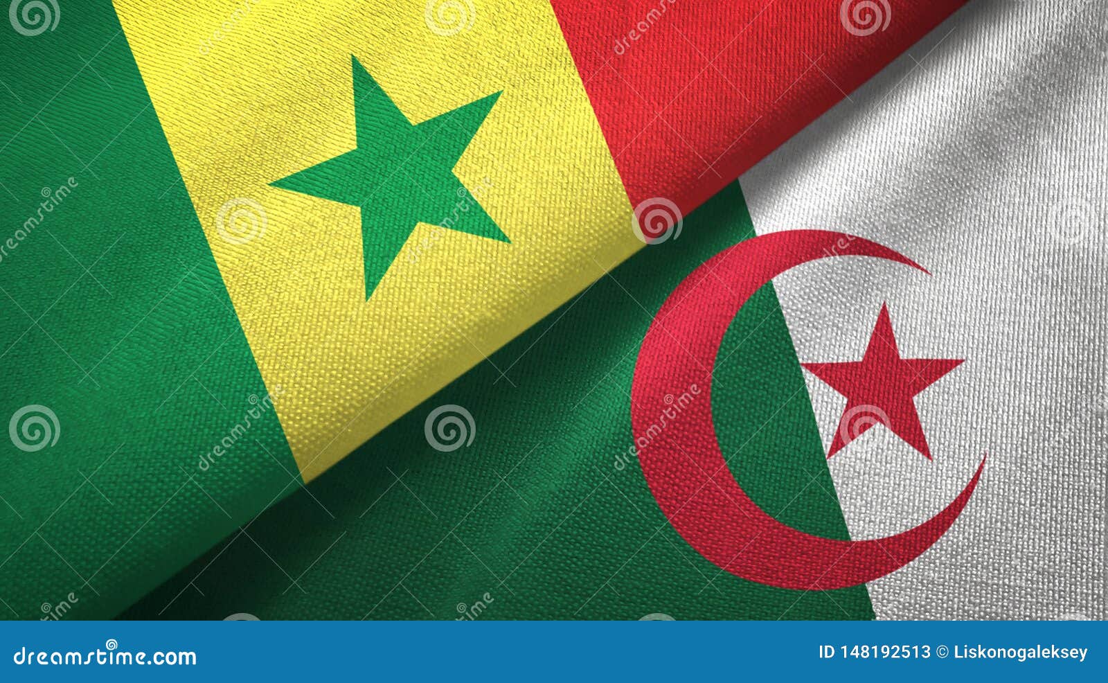 senegal and algeria two flags textile cloth, fabric texture