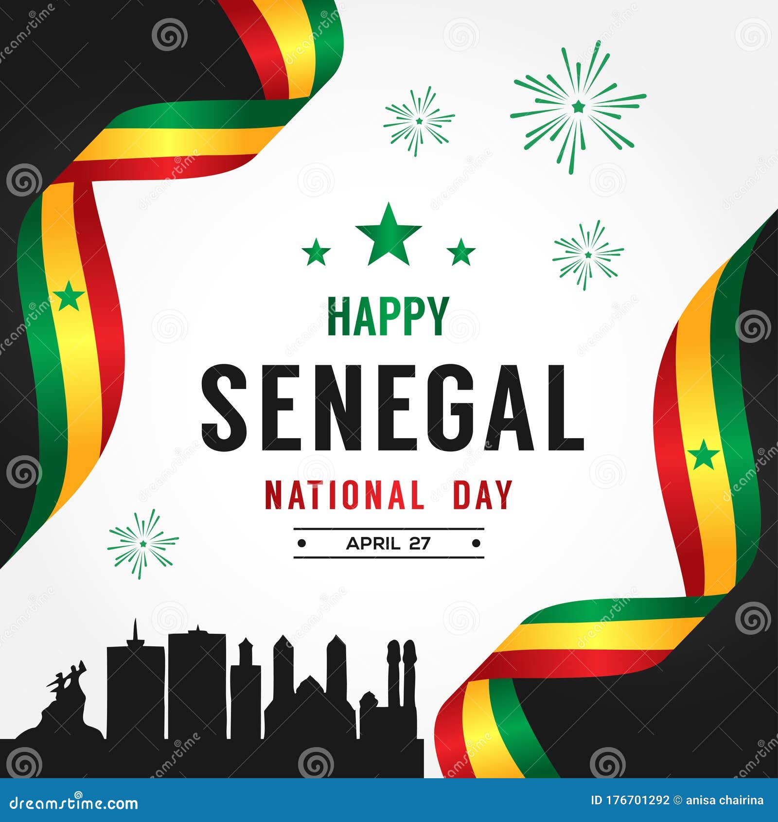 Senegal Independence Day Lettering In English And In French With Flag