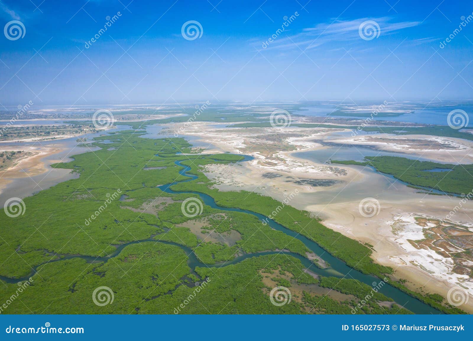 senegal mangroves. aerial view of mangrove forest in the  saloum delta national park, joal fadiout, senegal. photo made by drone