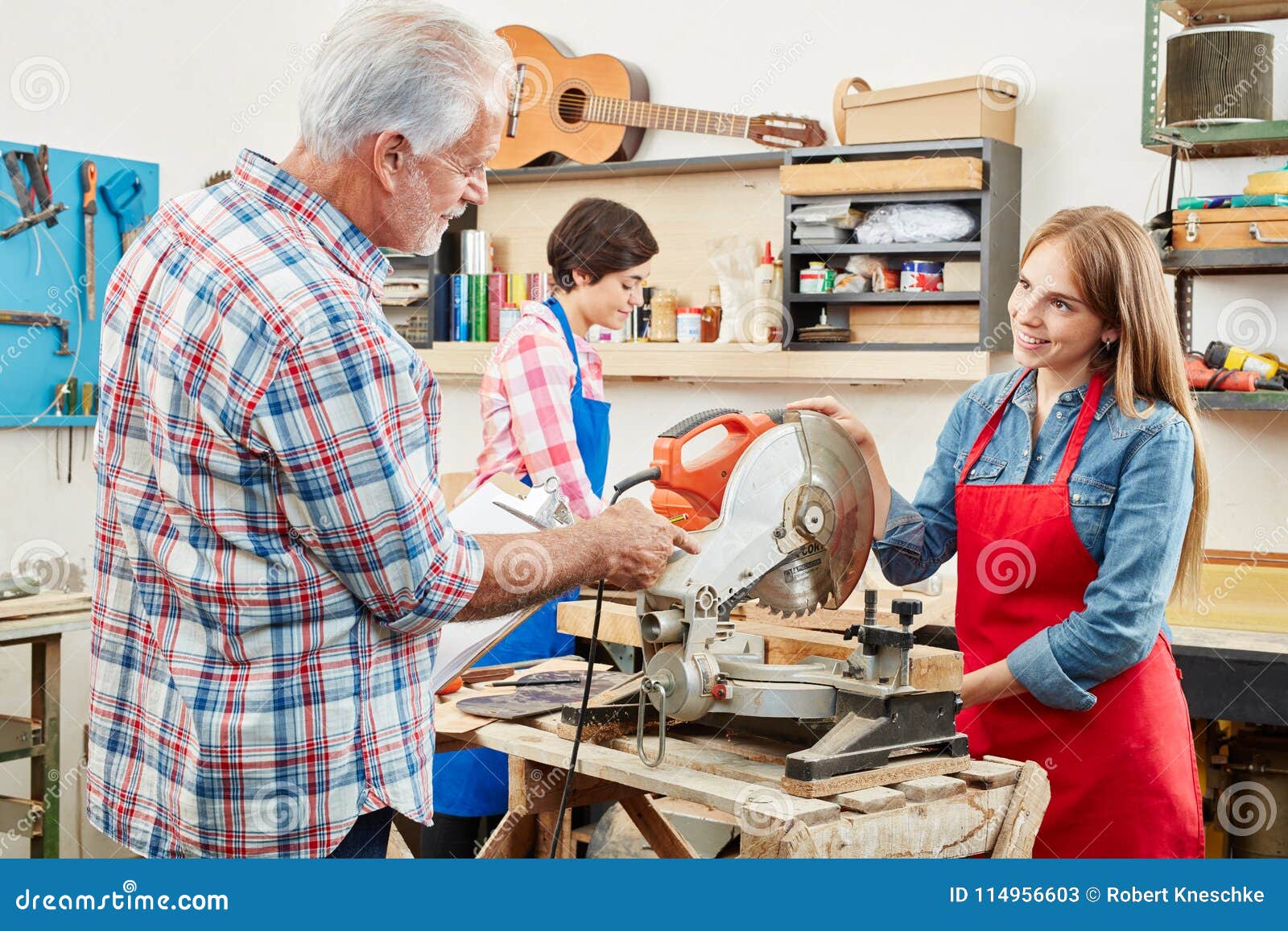 Senior Artisan Tests Apprentice Stock Image Image of blue, apprentice 114956603