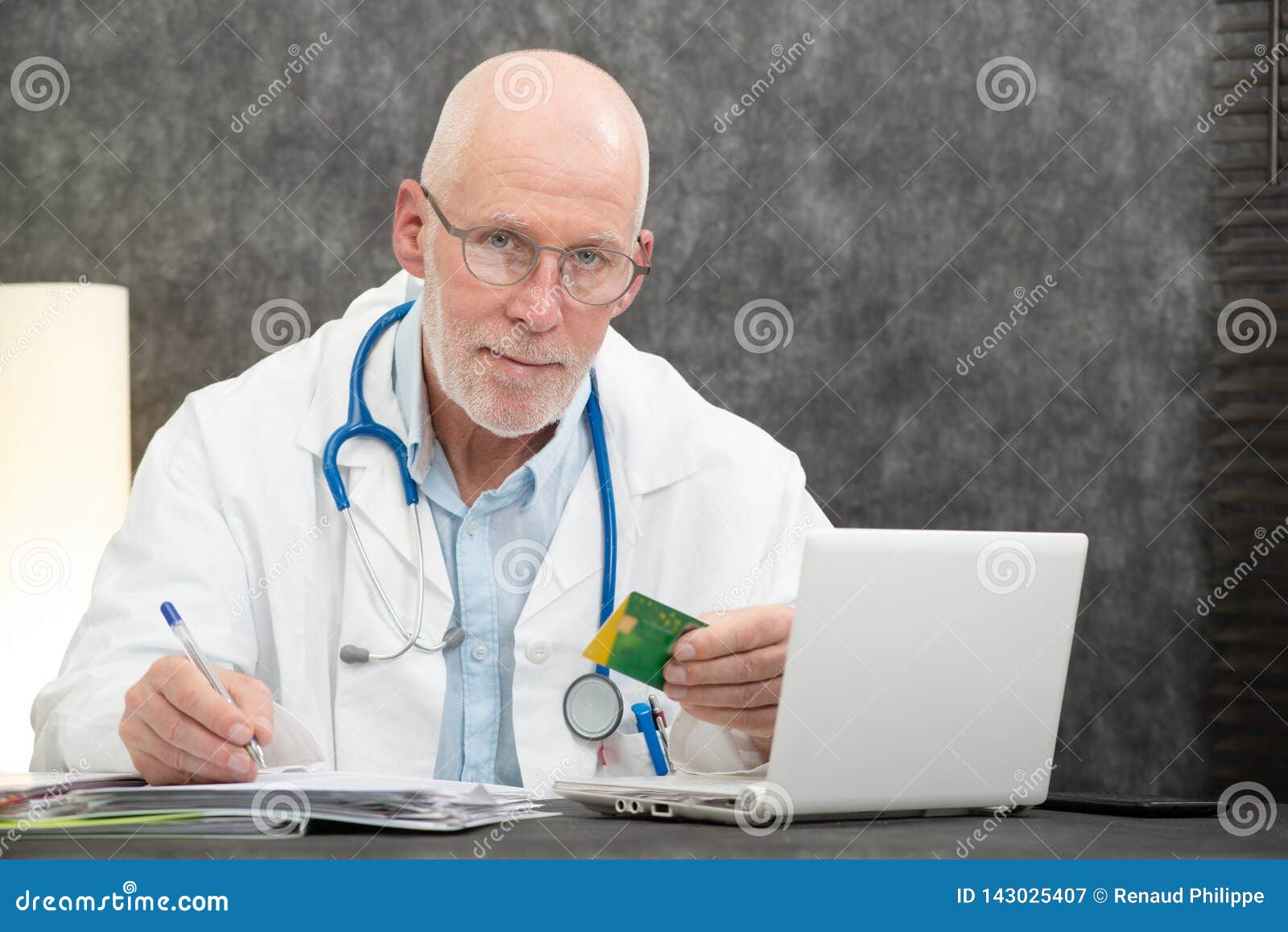 Senior Bearded Doctor with Health Insurance Card Stock Image - Image of ...