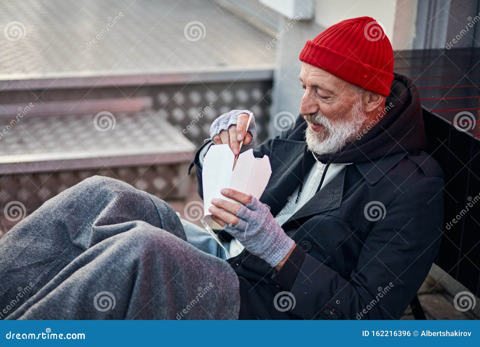 Old-aged Vagabond Sitting Walking Street and Hungrily Eating Stock Photo Image of depression, aged: 162216396