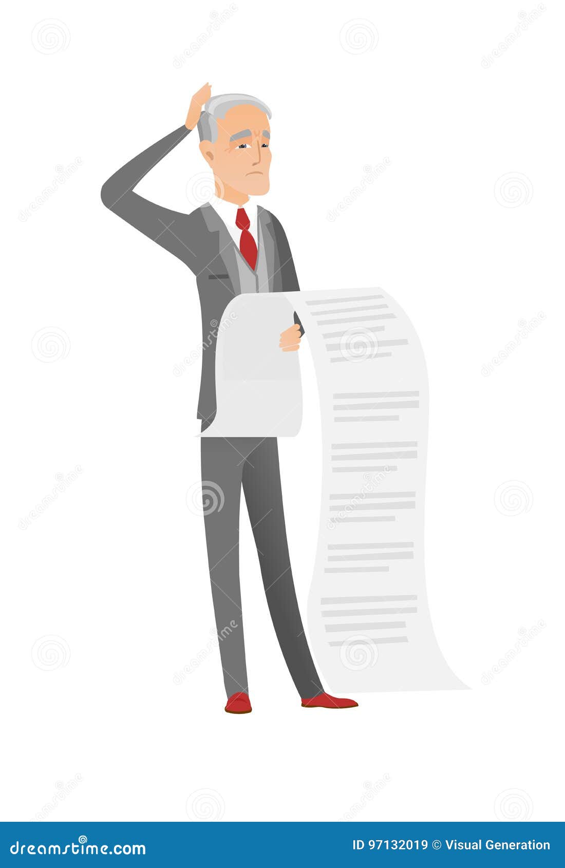 Senior Caucasian Accountant Holding a Long Bill. Stock Vector ...