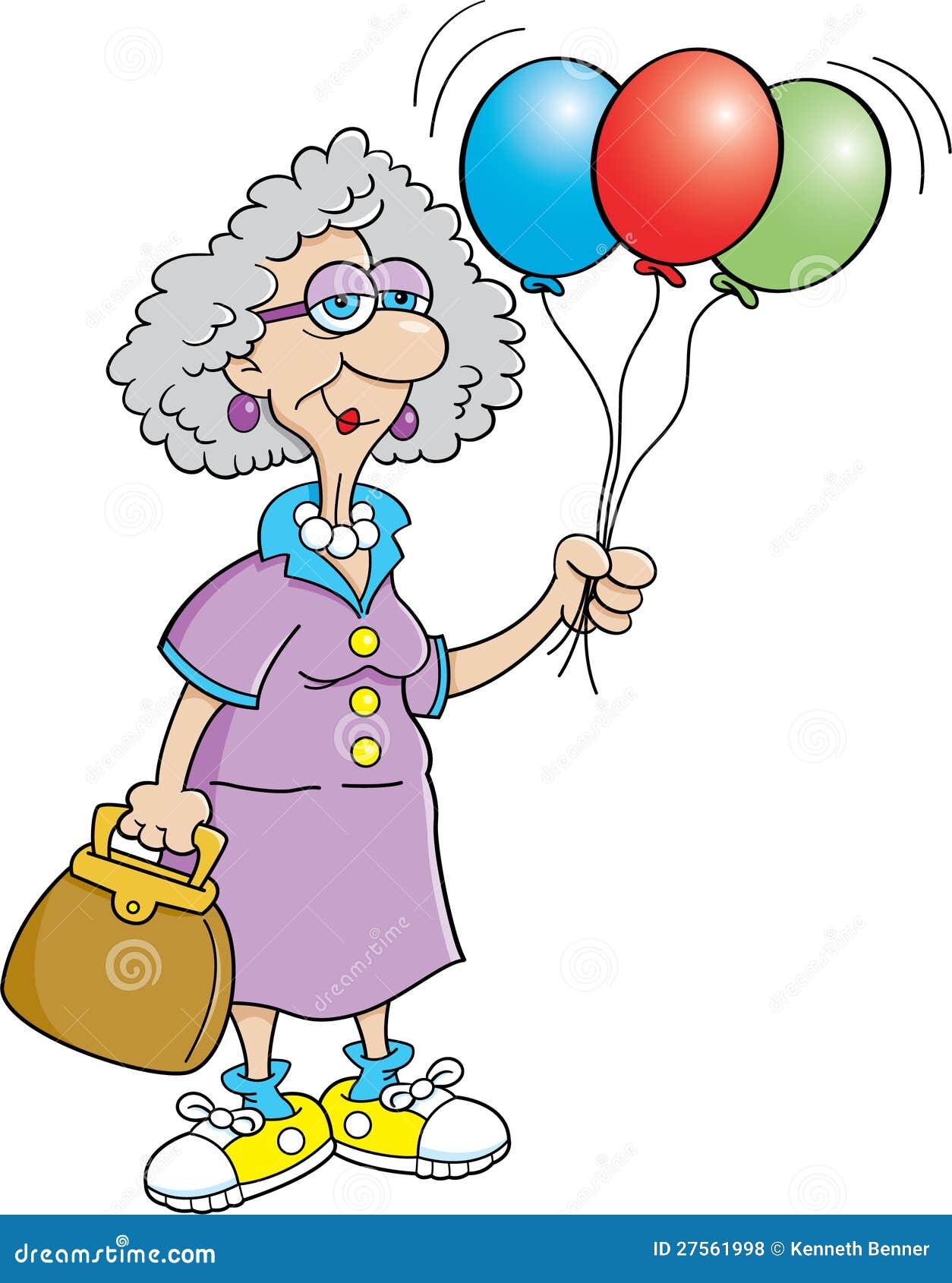 Senior Citizen Lady Holding Balloons Stock Vector - Illustration of  celebrate, funny: 27561998