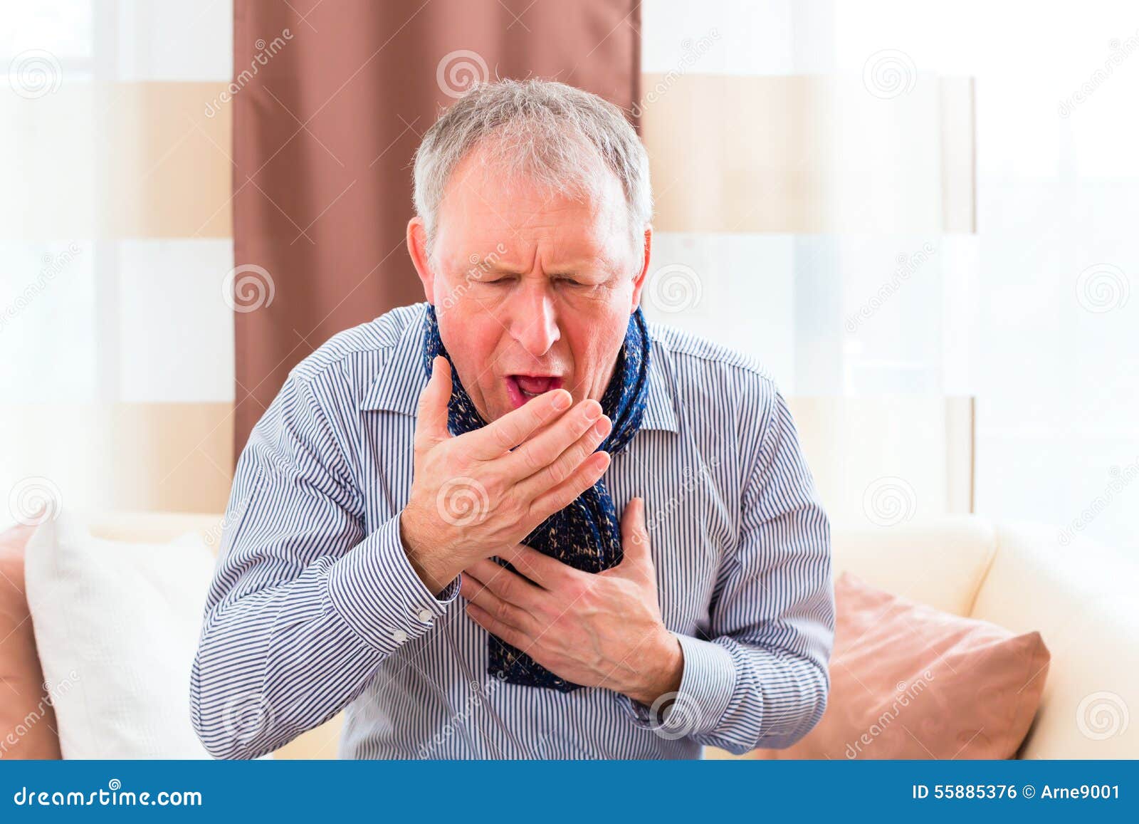 Senior Coughing and Having the Flu Stock Photo Image of common